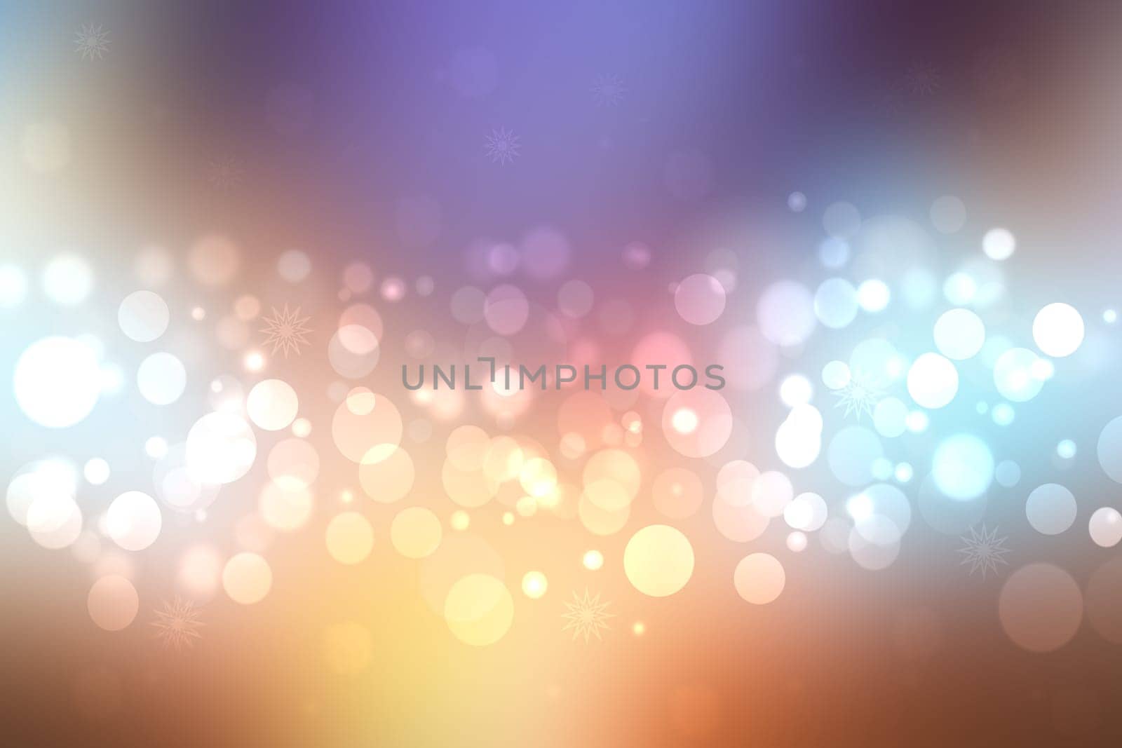 A festive abstract Happy New Year or Christmas texture background and with color blurred bokeh lights and stars. Space for design. Card concept or advertising.