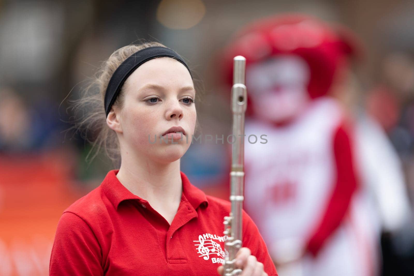 Holland, Michigan, USA - May 11, 2019: Tulip Time Parade, The Holland Public Schools Middle Schools Band, Performing at the parade