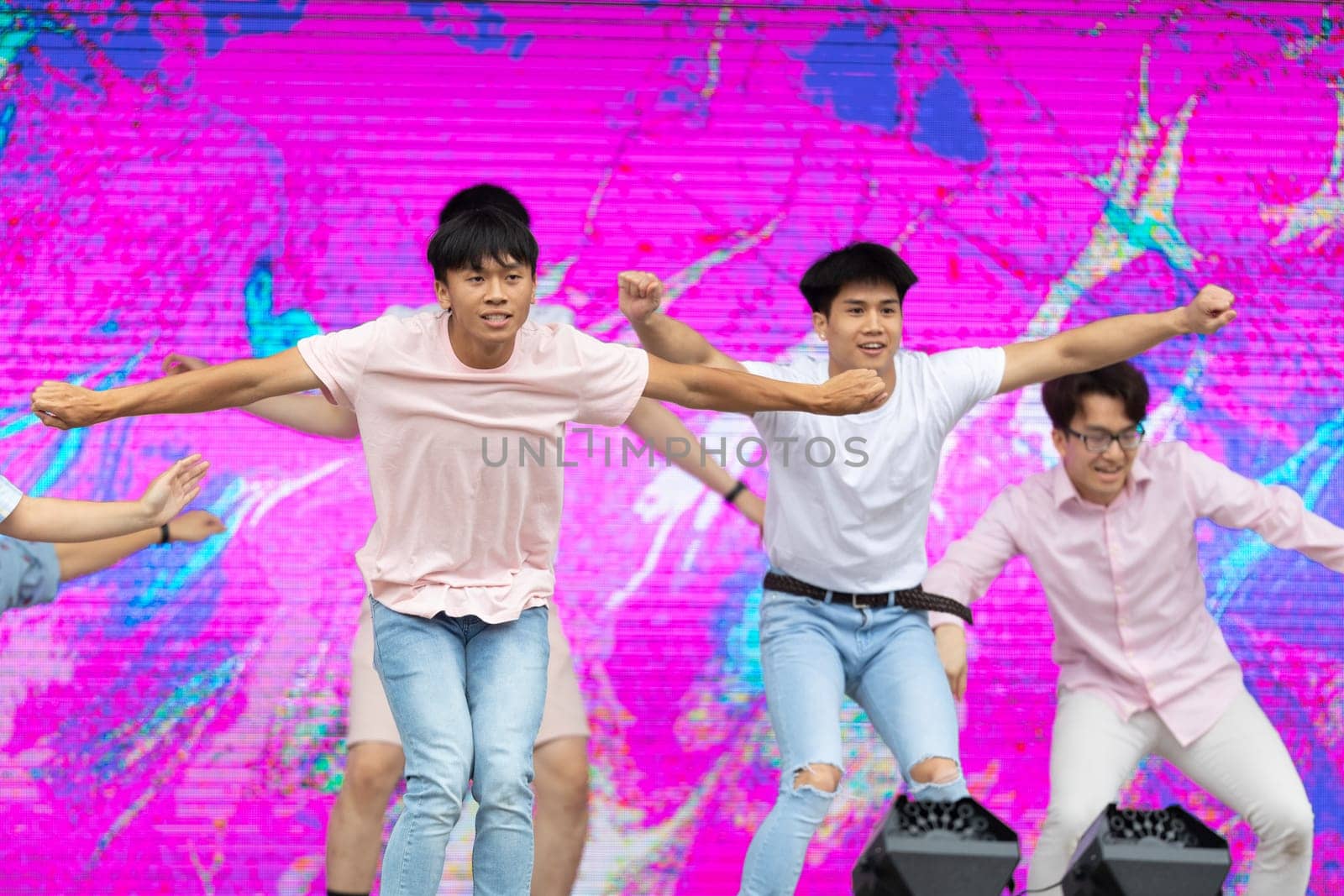 Grand Rapids, Michigan, USA - June 15, 2019: Young Men and Women, performing modern K-POP dance during the asian festival at Rosa Park