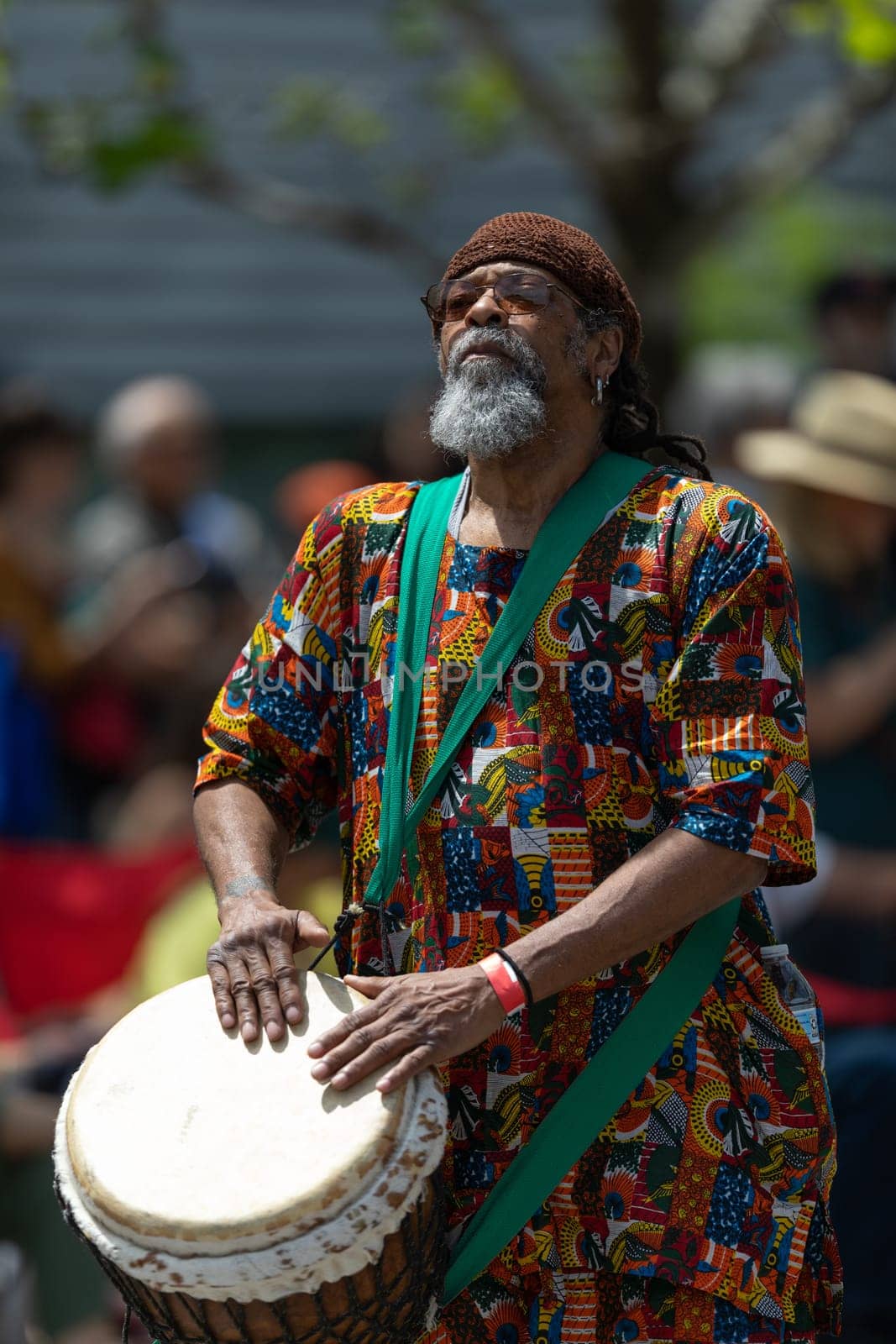 Cleveland, Ohio, USA - June 8, 2019: Parade the Circle, African American man playing the drums during the parade