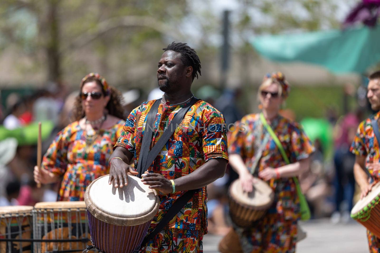 Cleveland, Ohio, USA - June 8, 2019: Parade the Circle, African American man playing the drums during the parade