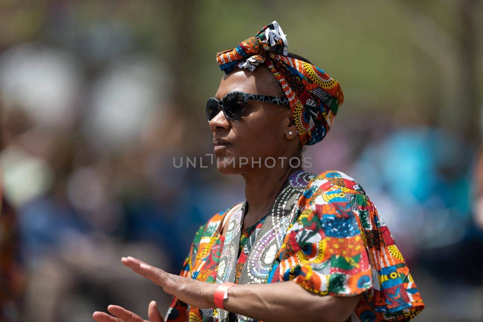 Cleveland, Ohio, USA - June 8, 2019: Parade the Circle, African American woman playing the drums during the parade