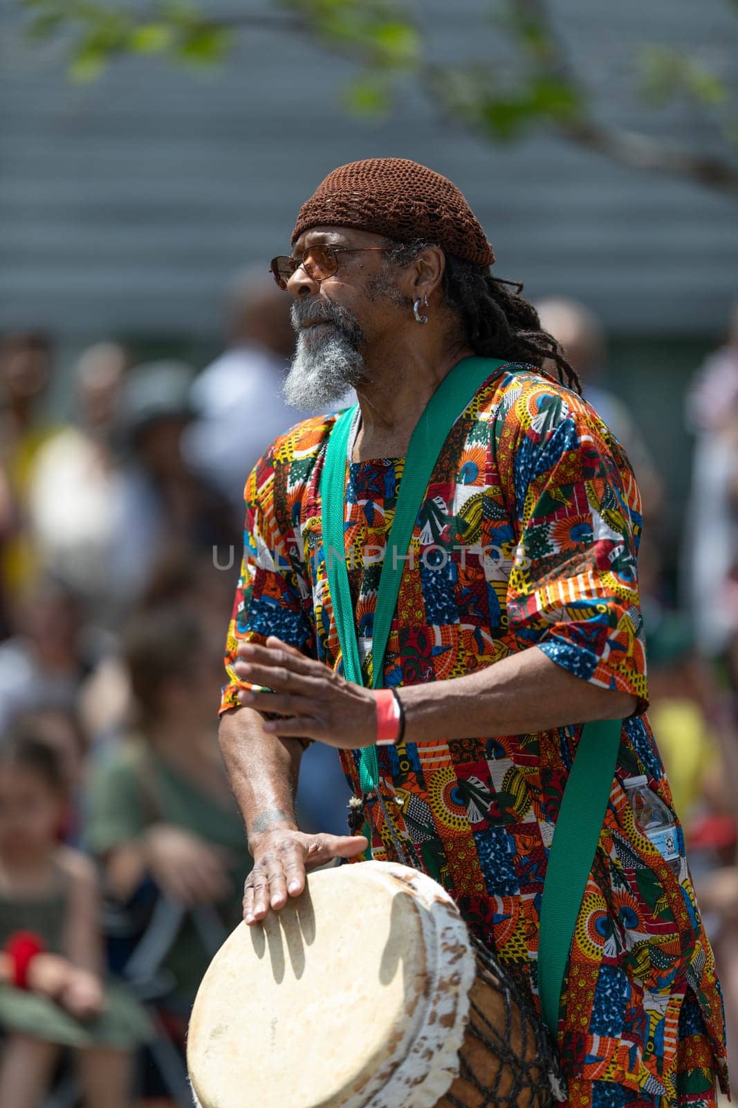 Cleveland, Ohio, USA - June 8, 2019: Parade the Circle, African American man playing the drums during the parade
