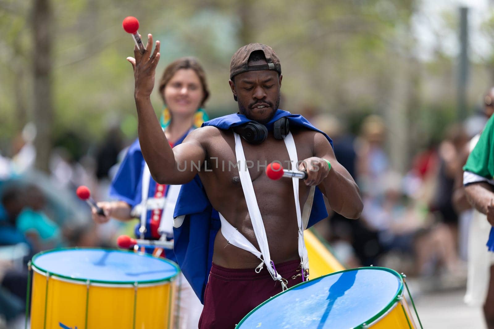 Cleveland, Ohio, USA - June 8, 2019: Parade the Circle, African American man playing the drums during the parade
