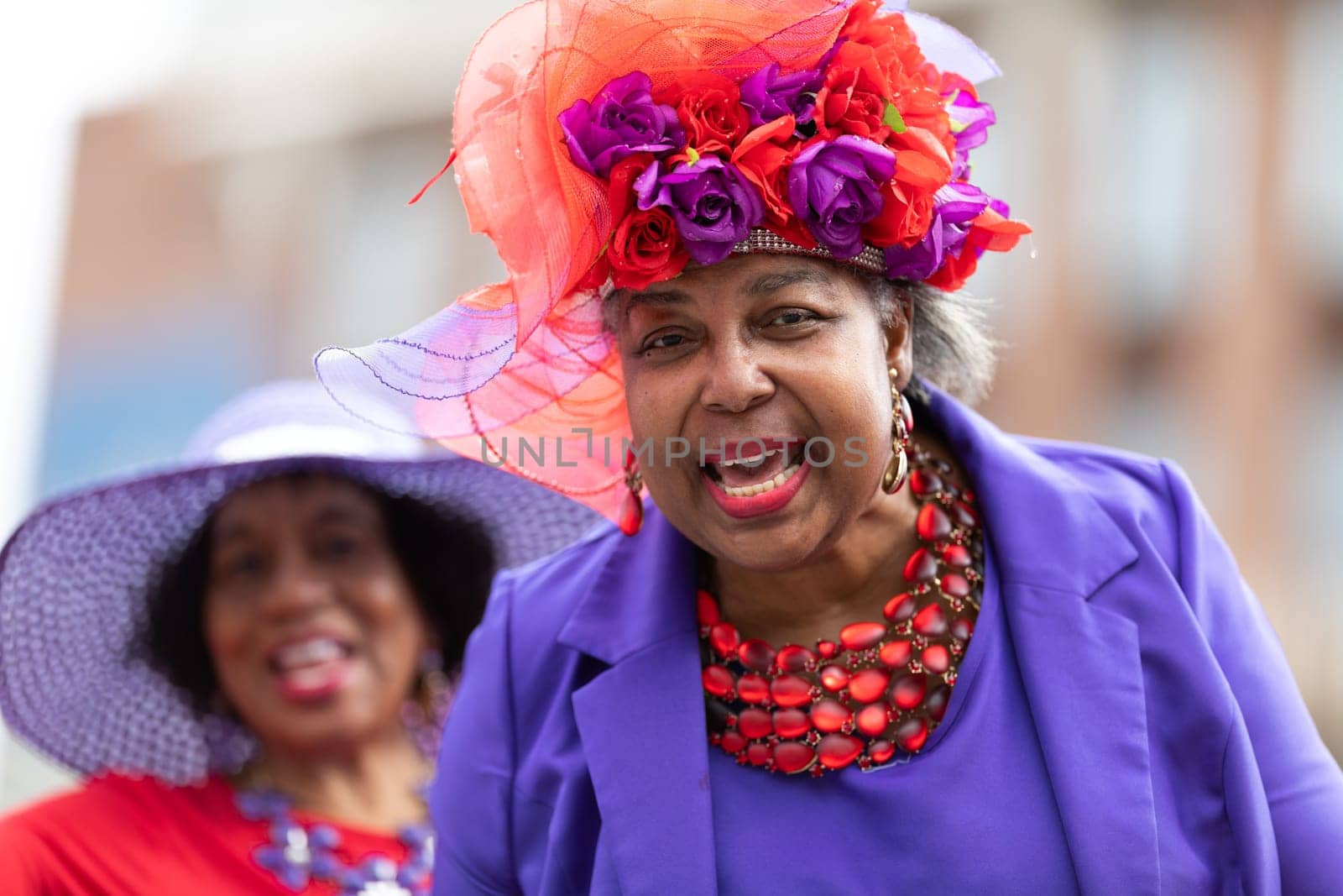Louisville, Kentucky, USA - May 2, 2019: The Pegasus Parade, African american woman wearing a retro outfit smiling for the camera