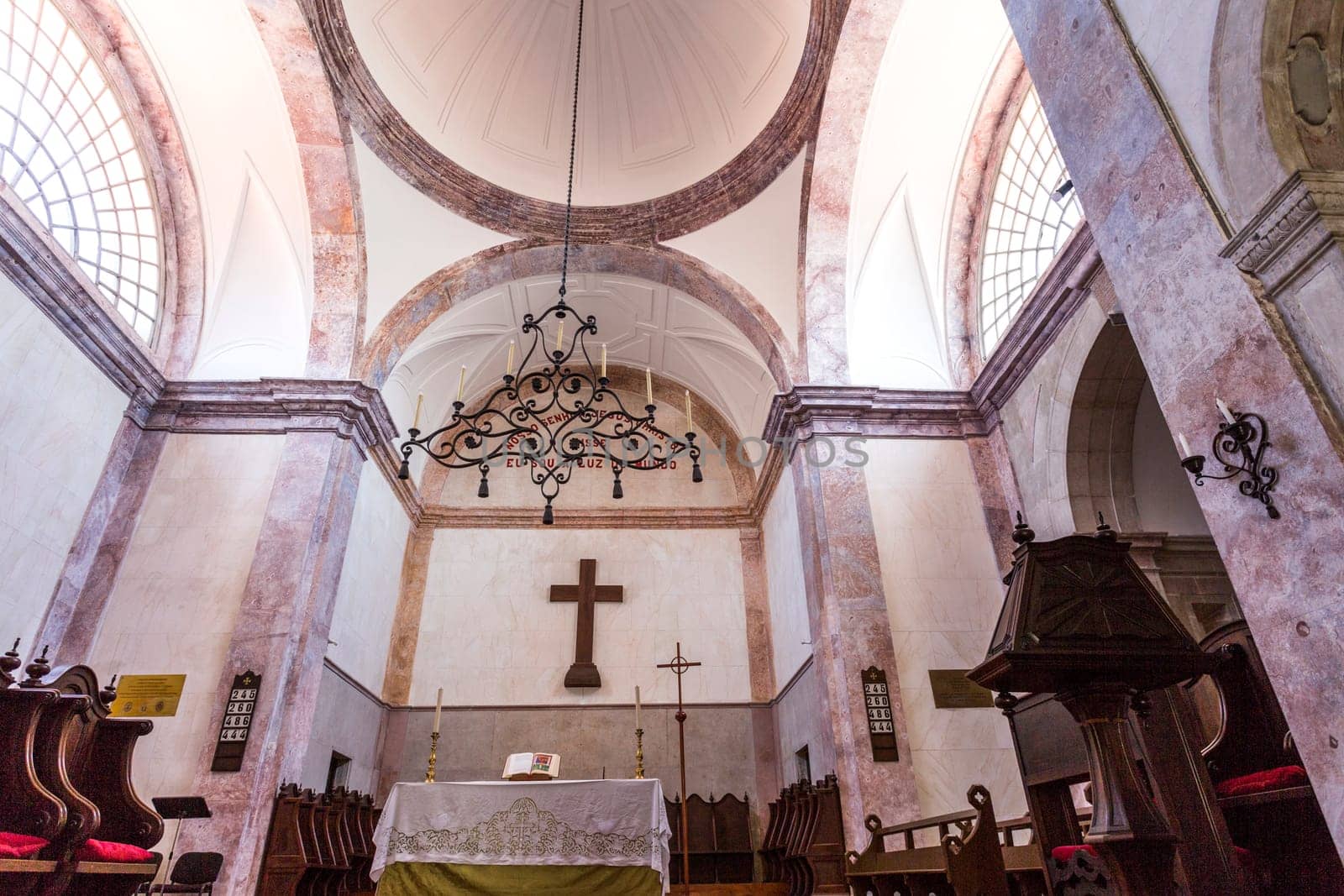 View of the minimalist interior of the Cathedral of St Paul (17th century), the seat of the Lusitanian Church (the Anglican Communion in Portugal), Lisbon, Portugal