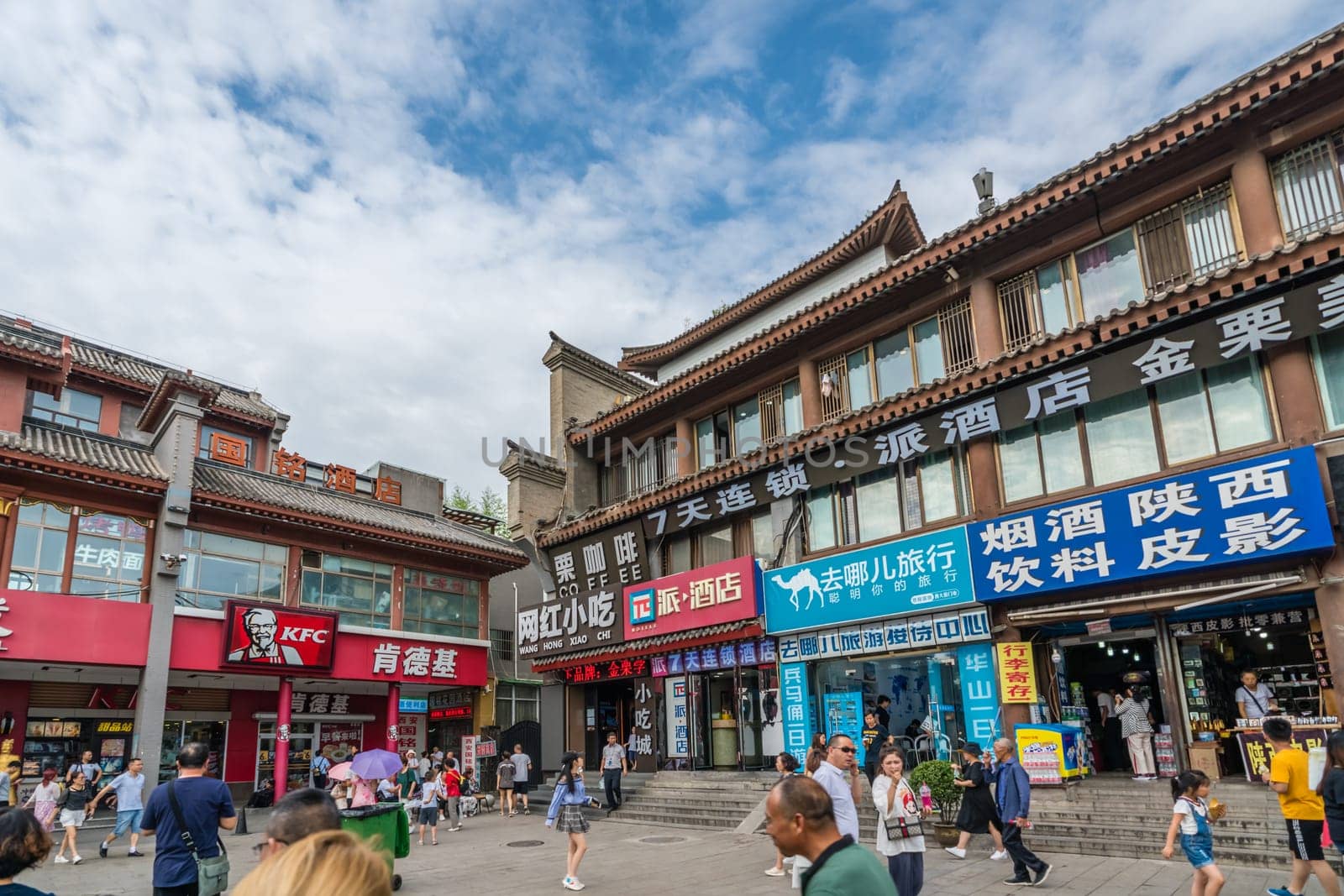 Xian, China -  July 2019 : Shops in Muslim Quarter in Xian, Shaanxi Province