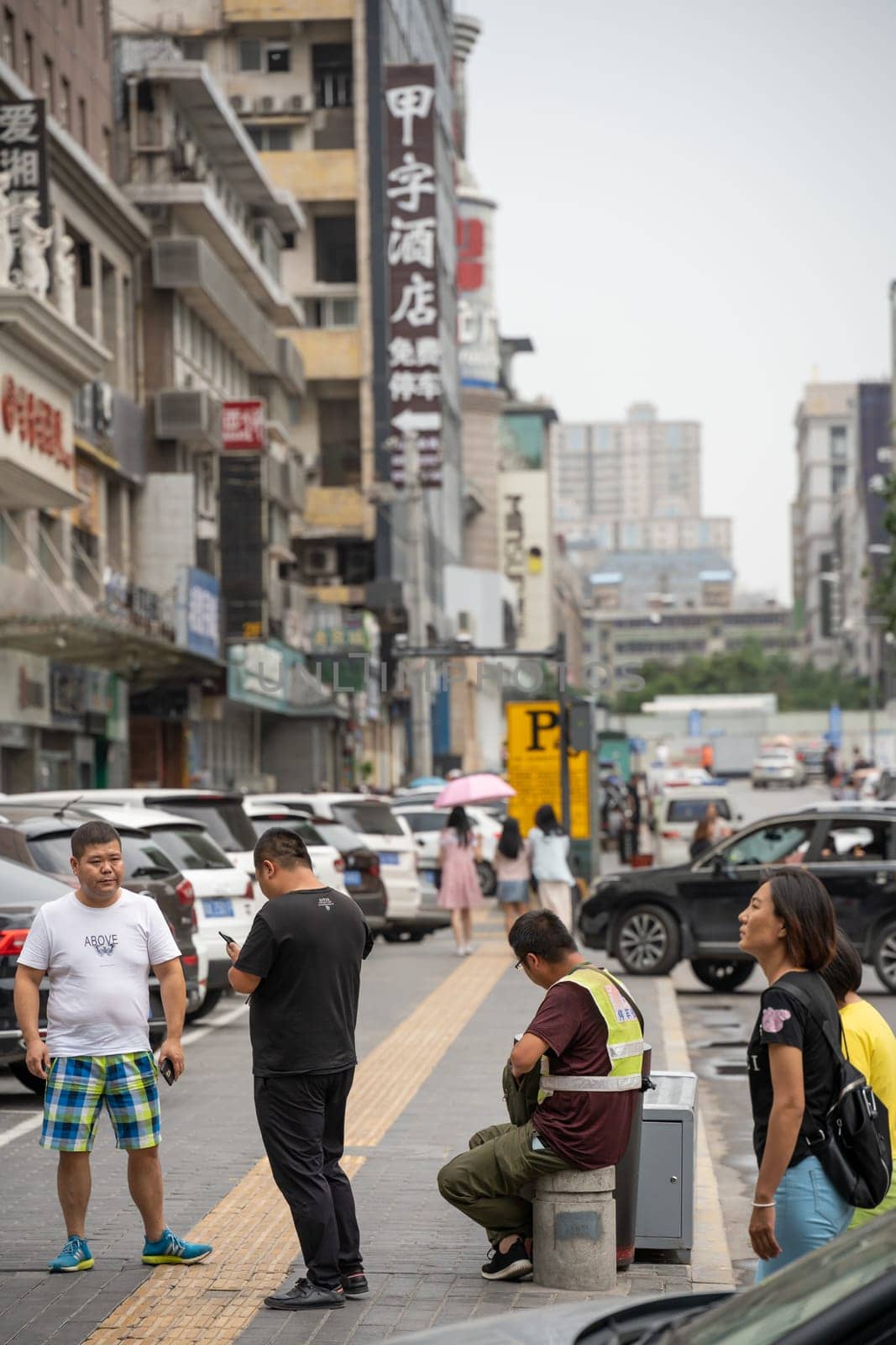 Xian, China -  July 2019 : Street scene in the city of Xian in summer, Shaanxi Province