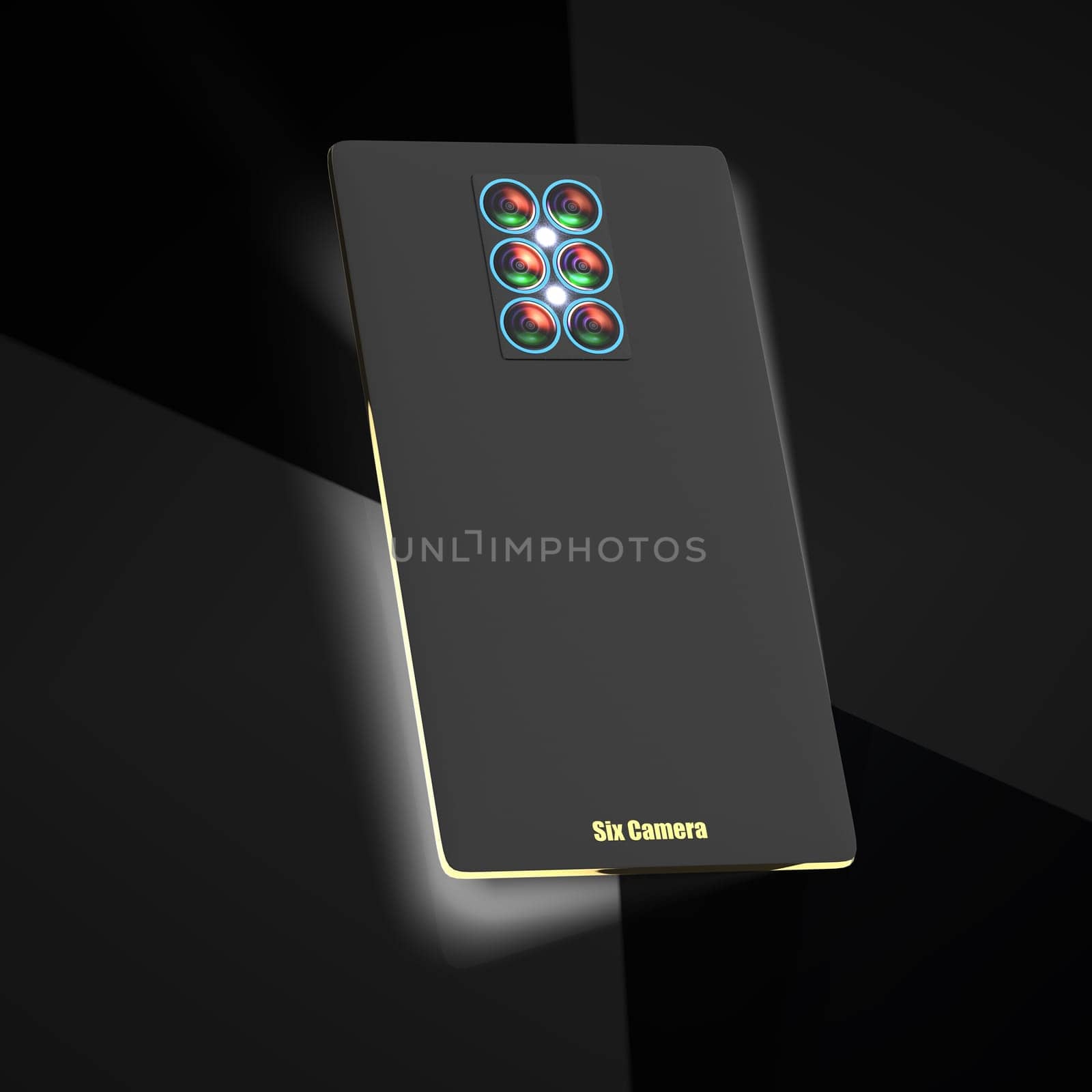 The 3d rendering of mutilple camera smartphone system concept
