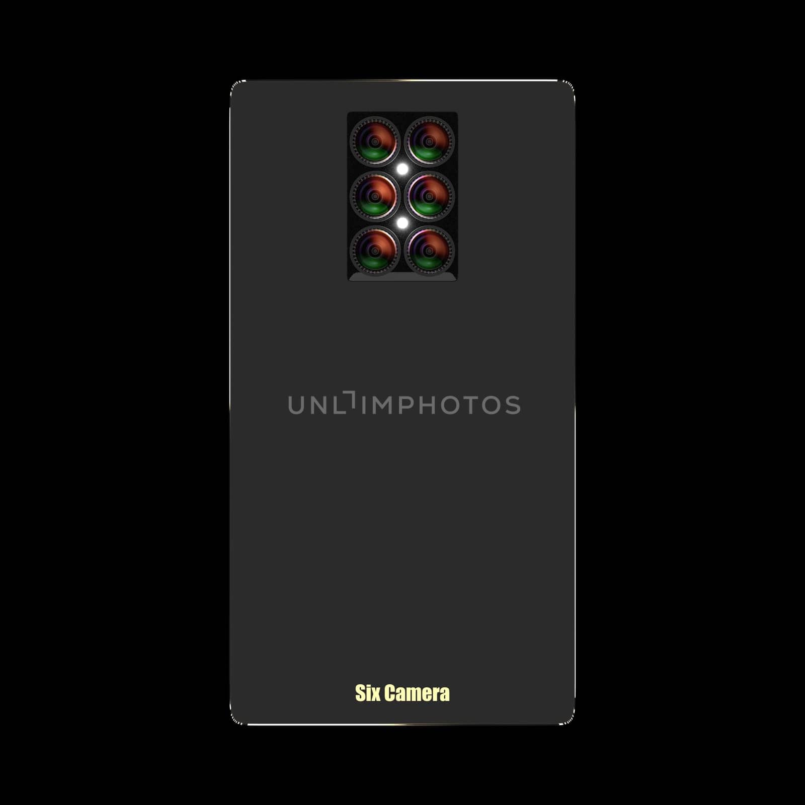 The 3d rendering of mutilple camera smartphone system concept