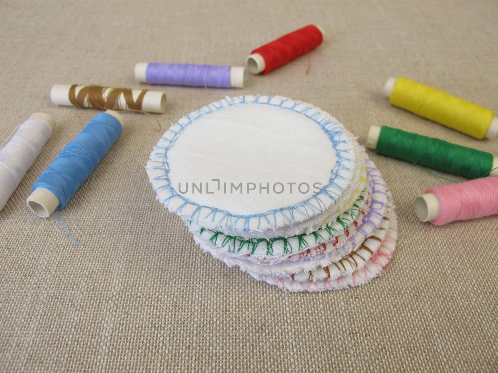 Hand sewn, colorful, reusable, washable cotton cosmetic pads - makeup removal pads for facial cleansing