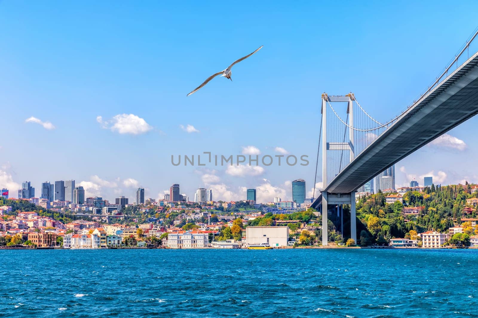 The 15 July Martyrs Bridge or the Bosphorus Bridge and modern Istanbul view.