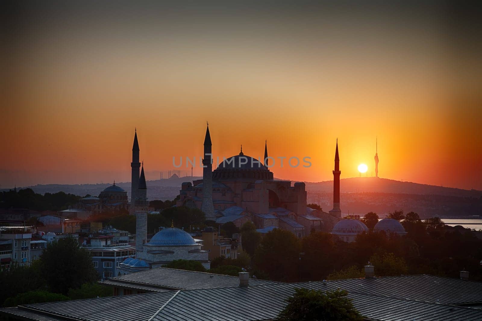 Hagia Sophia, view at sunrise in Istanbul, Turkey.