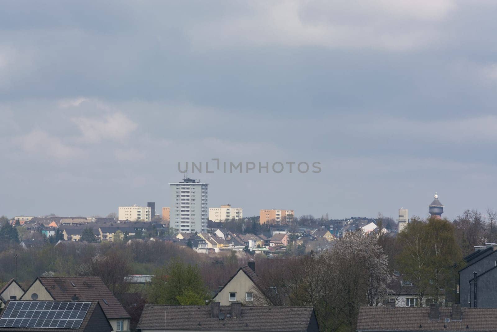 Panoramic shot, skyline of the city of Velbert.with sights