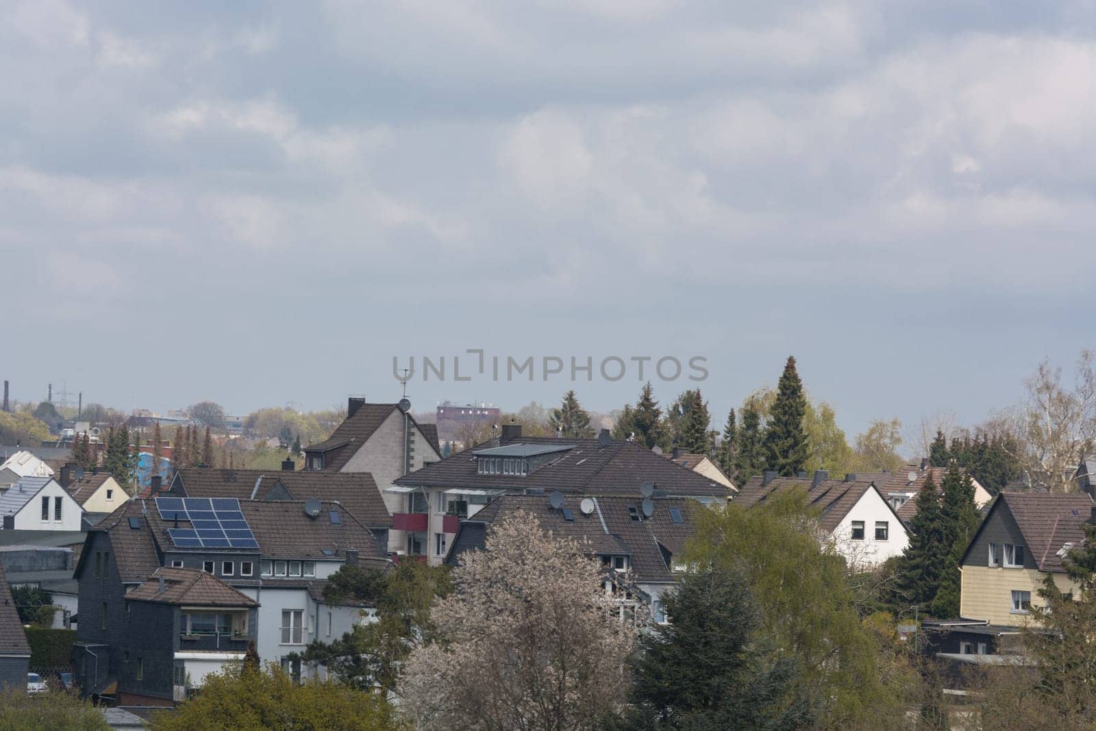 Panoramic shot, skyline of the city of Velbert.with sights
