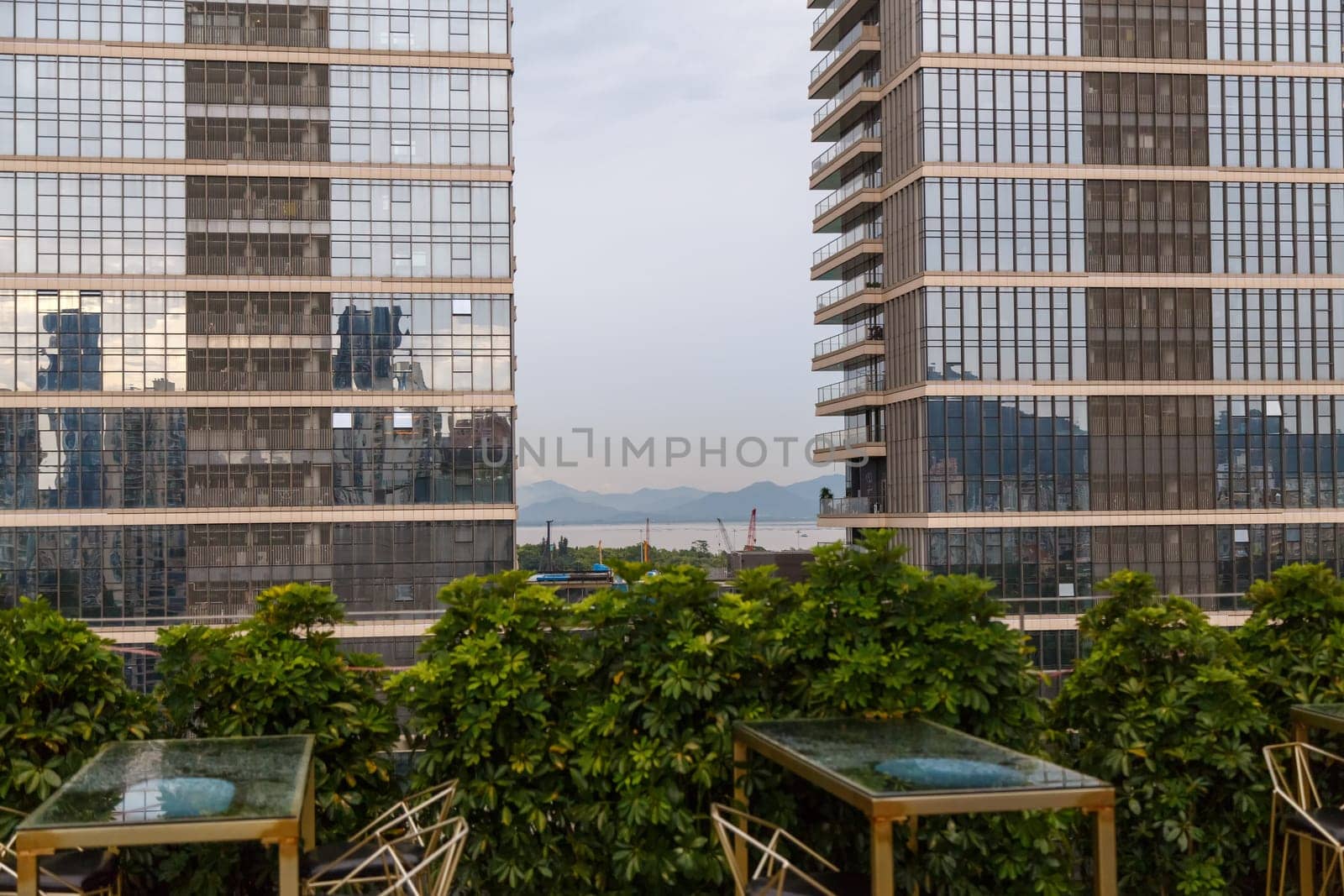 View of the metropolis from the rooftop cafe Shenzhen, China, municipal buildings