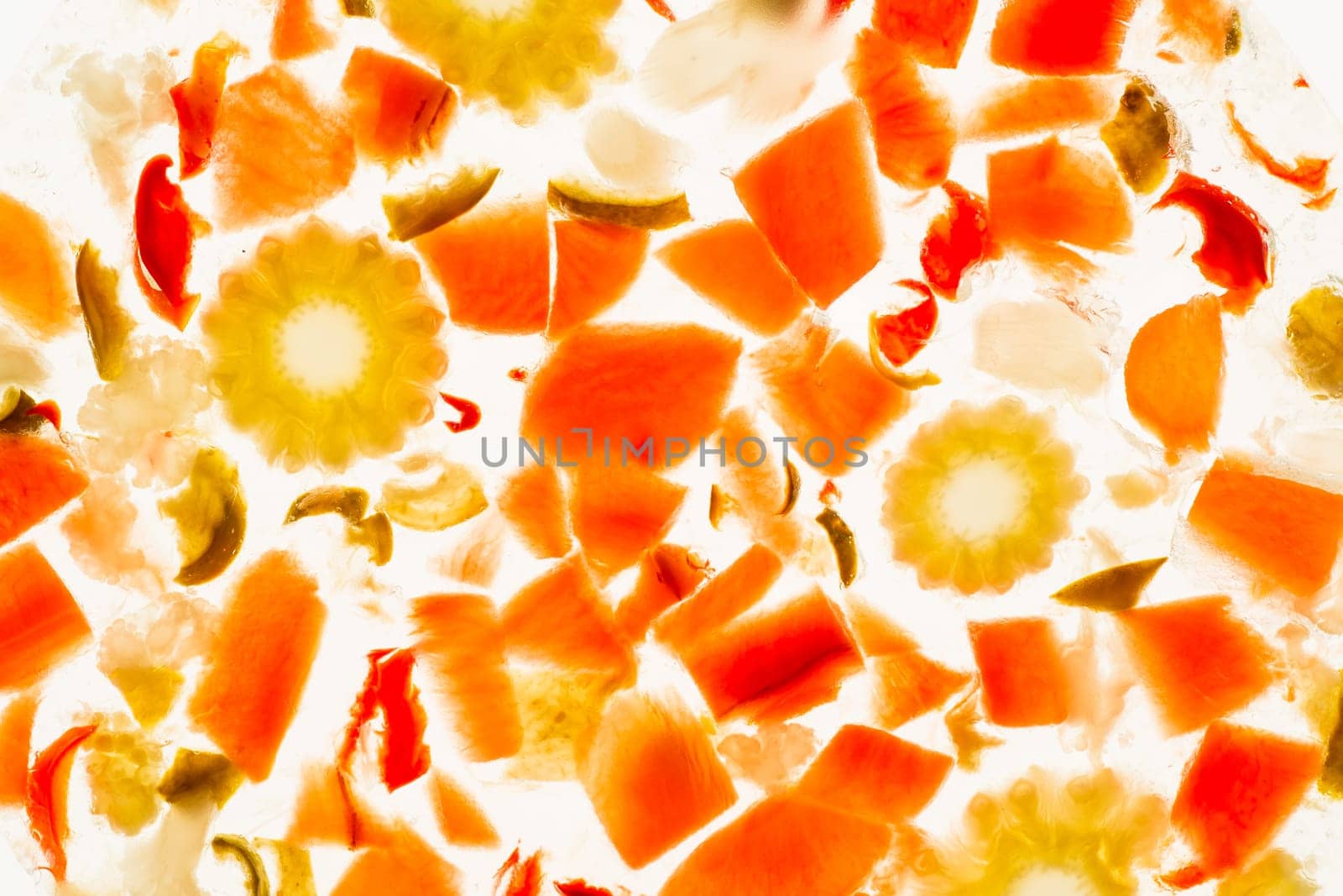 Extreme close up of mixed Pickles in Aspic