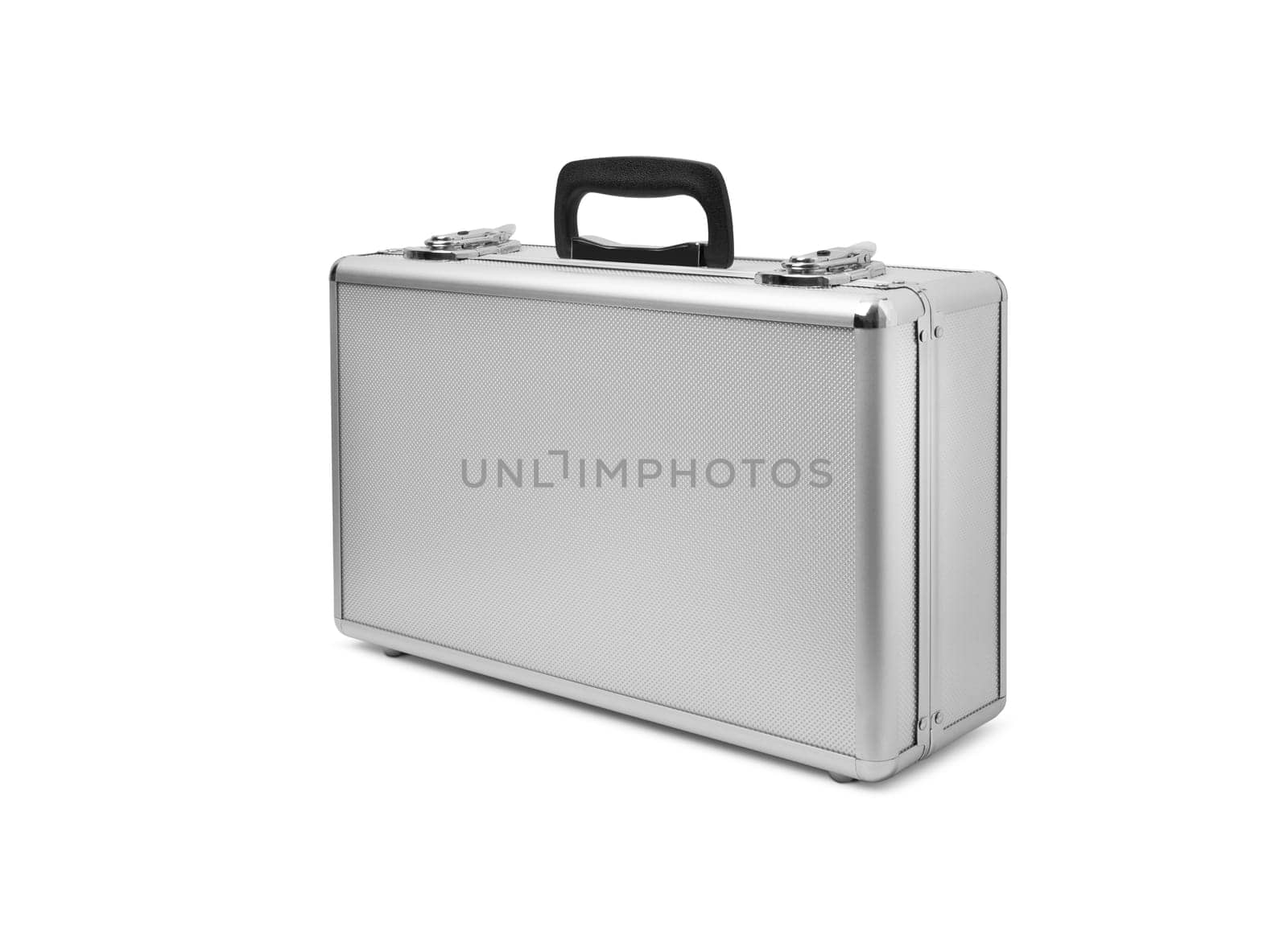 Metallic suitcase isolated on black background. With clipping path