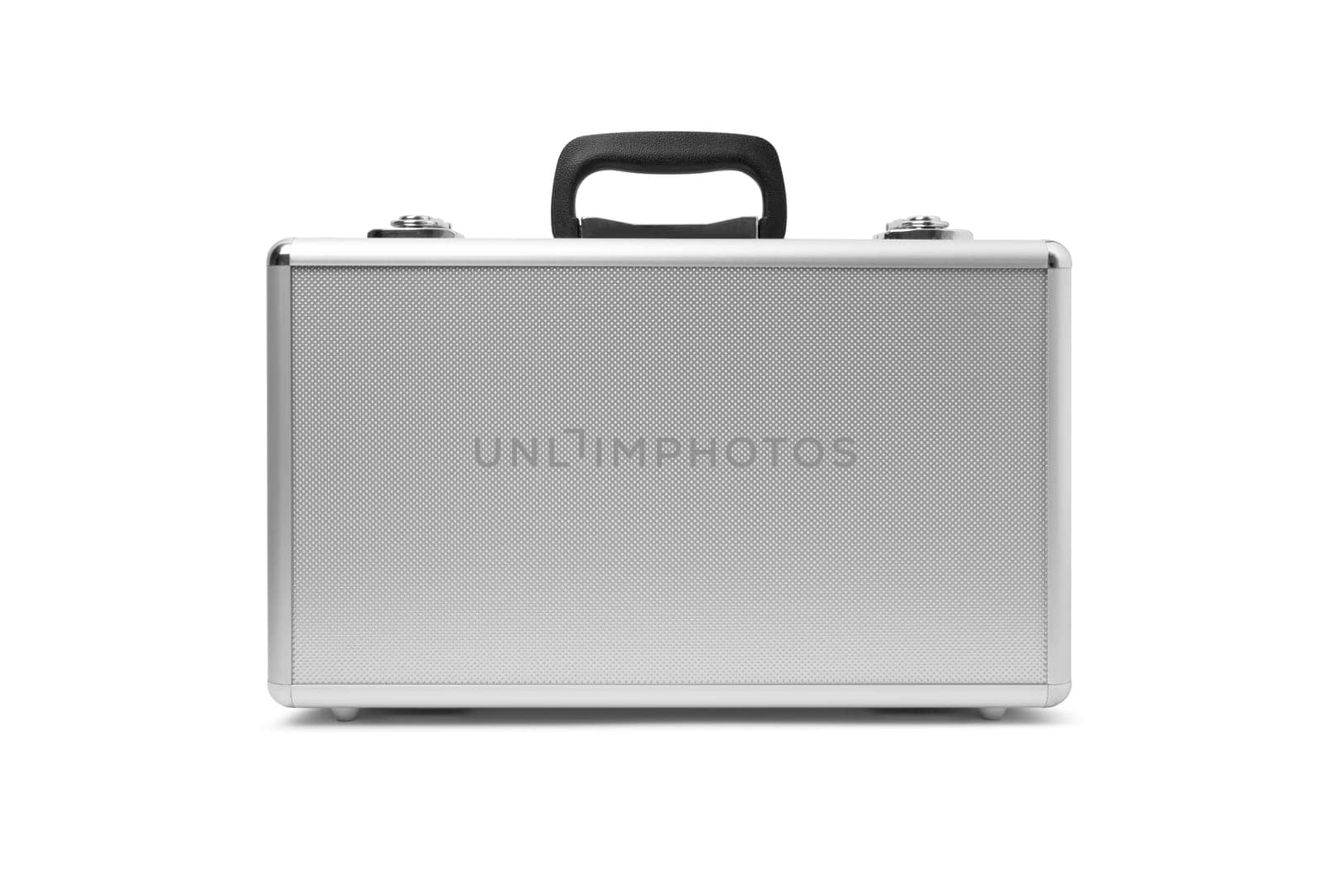 Metallic suitcase isolated on black background. With clipping path