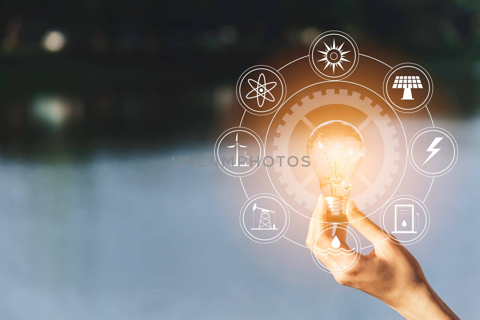 Innovation and energy concept of hand hold a light bulb and copy space for insert text.