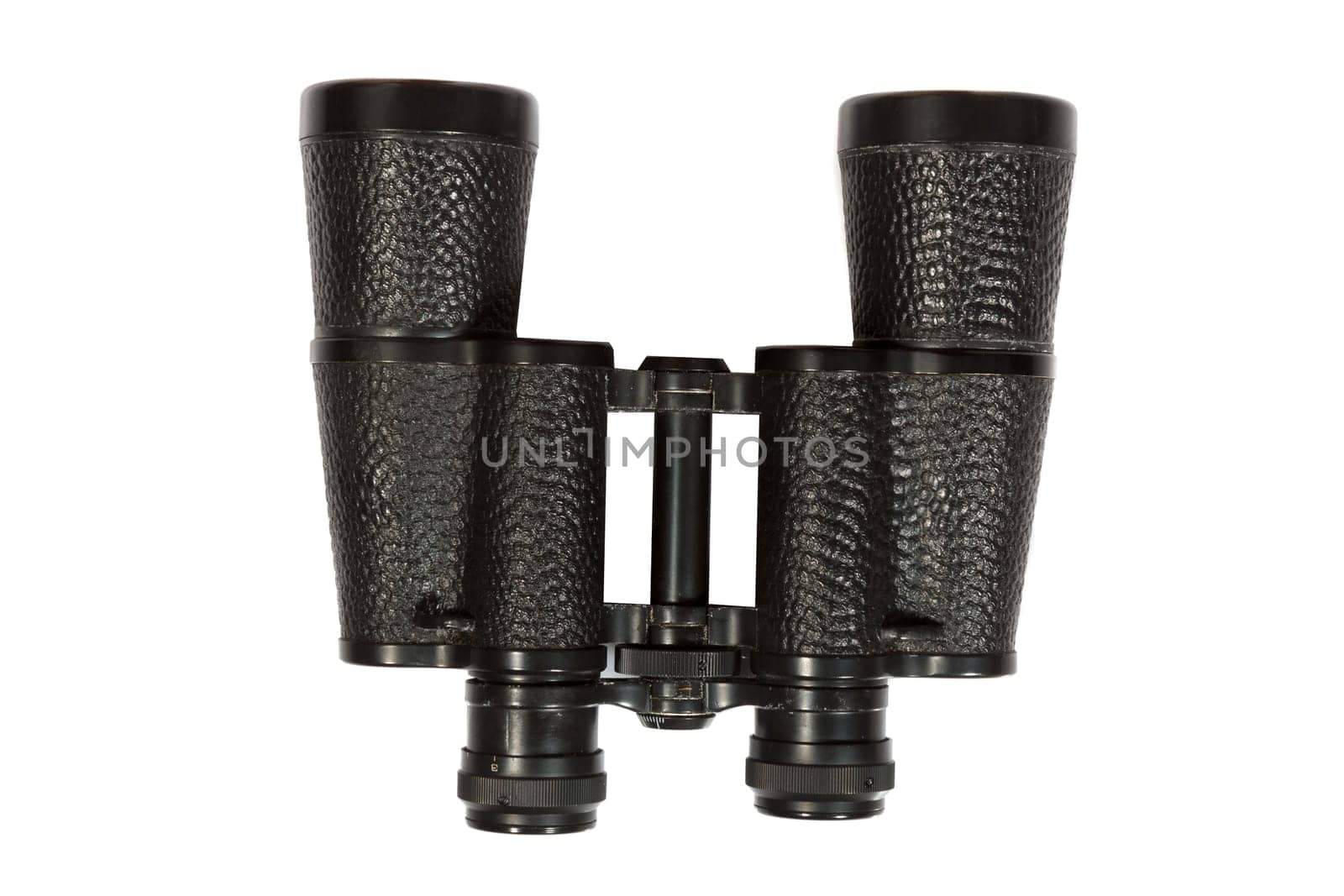 Black binoculars isolated on a white background.