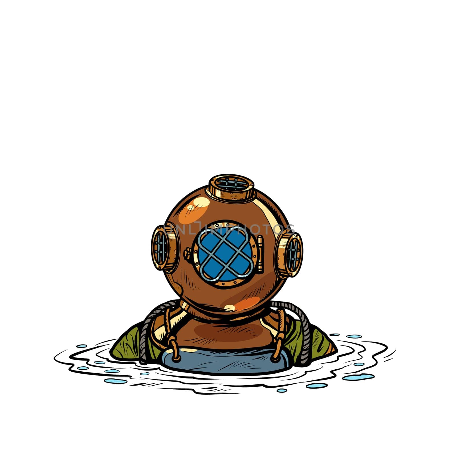 retro deep sea diver in metal helmet. isolate on white background. Pop art vector illustration drawing