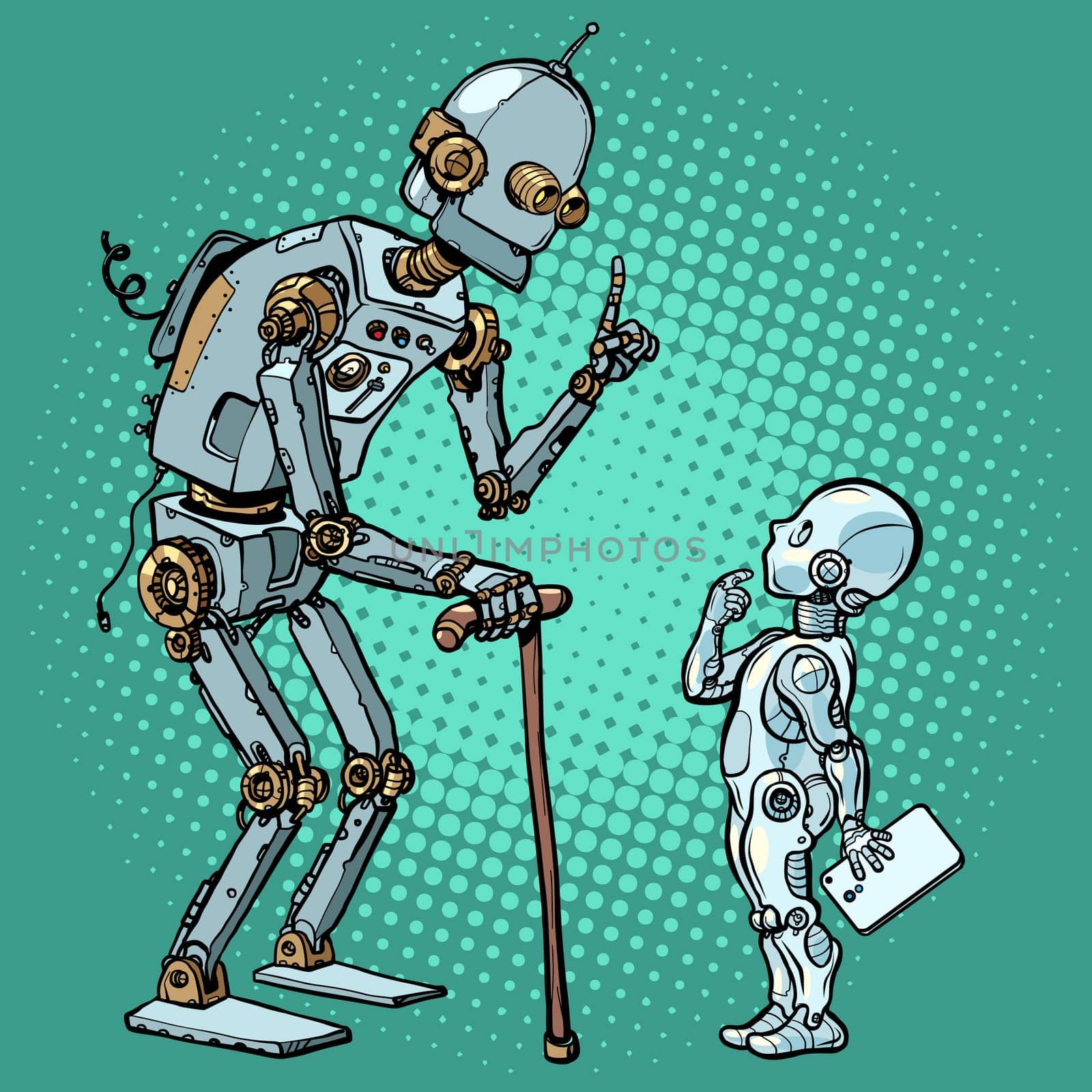 old and new robot. Pop art retro vector illustration drawing