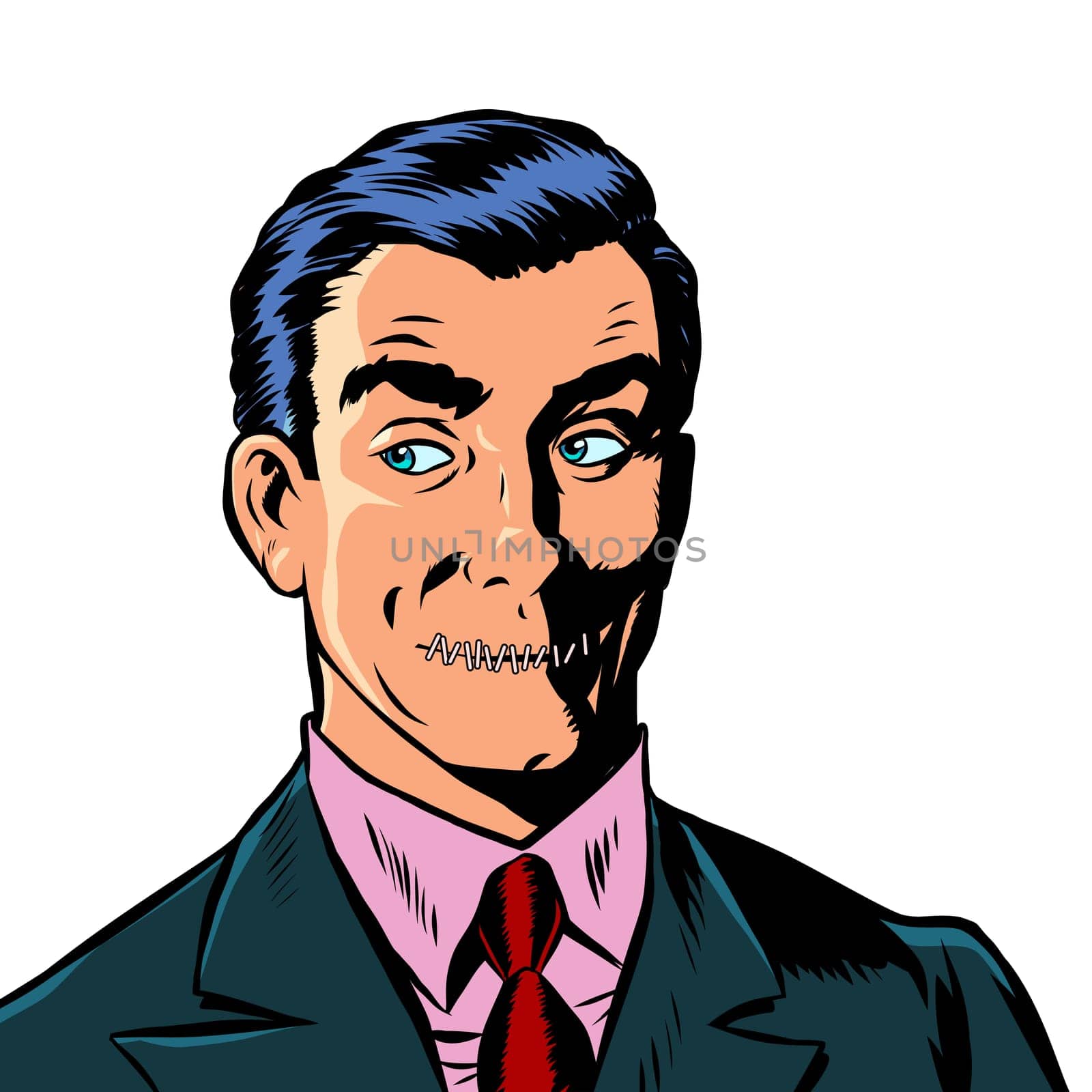 pop art man mouth locked censorship secret. isolate on white background Pop art retro vector illustration drawing