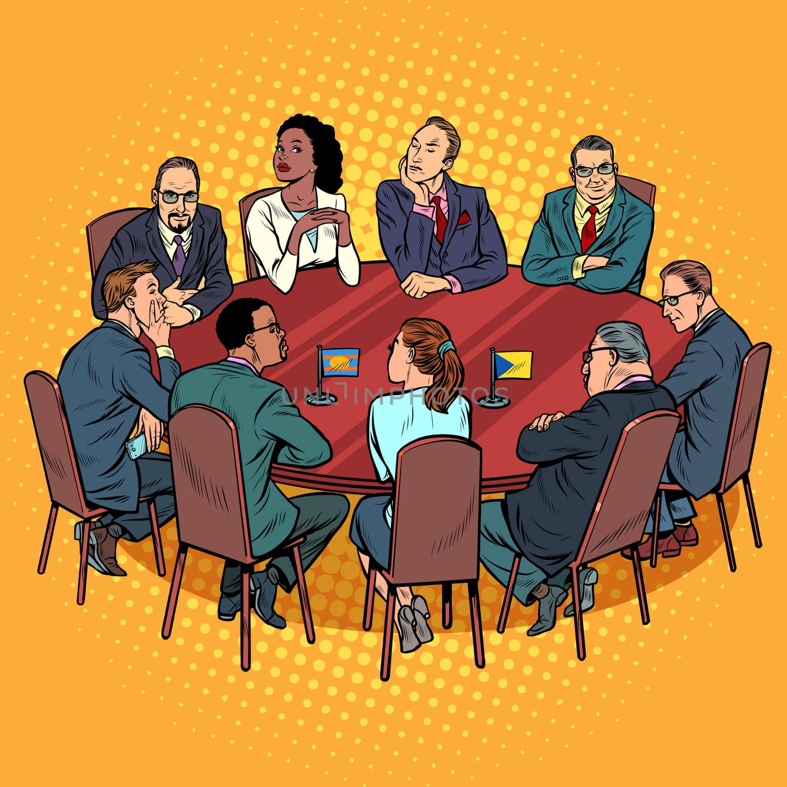 international negotiations diplomats. Pop art retro vector illustration drawing
