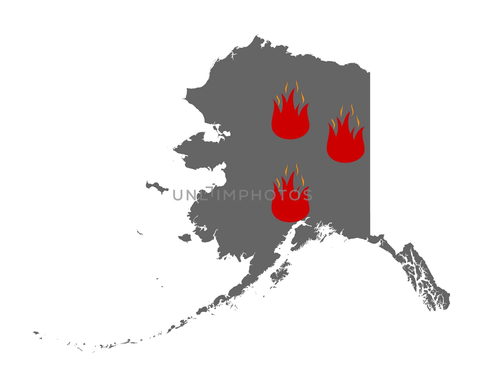 Karte von Alaska und Feuersymbol