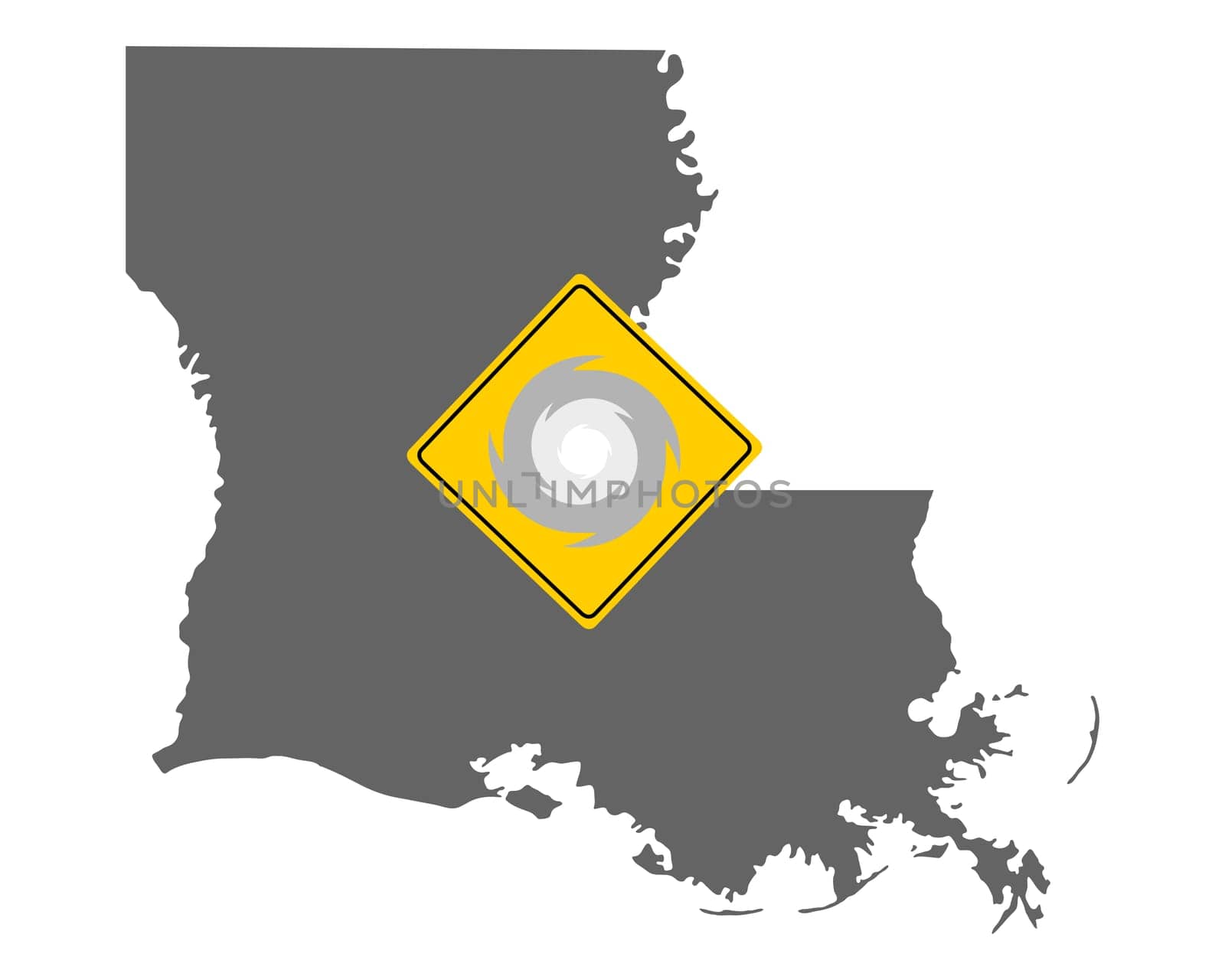 Karte von Louisiana mit Verkehrsschild Sturmwarnung