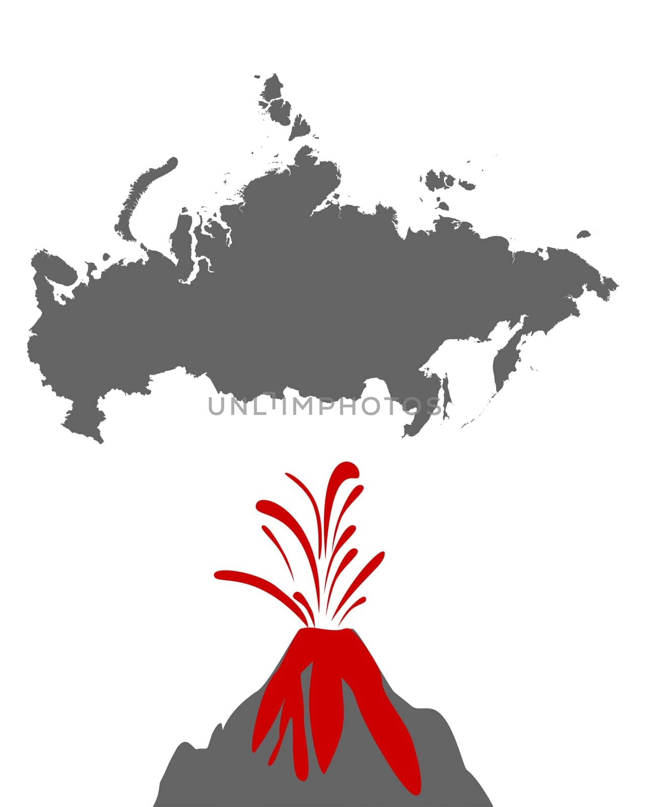 Karte von Russland mit Vulkan