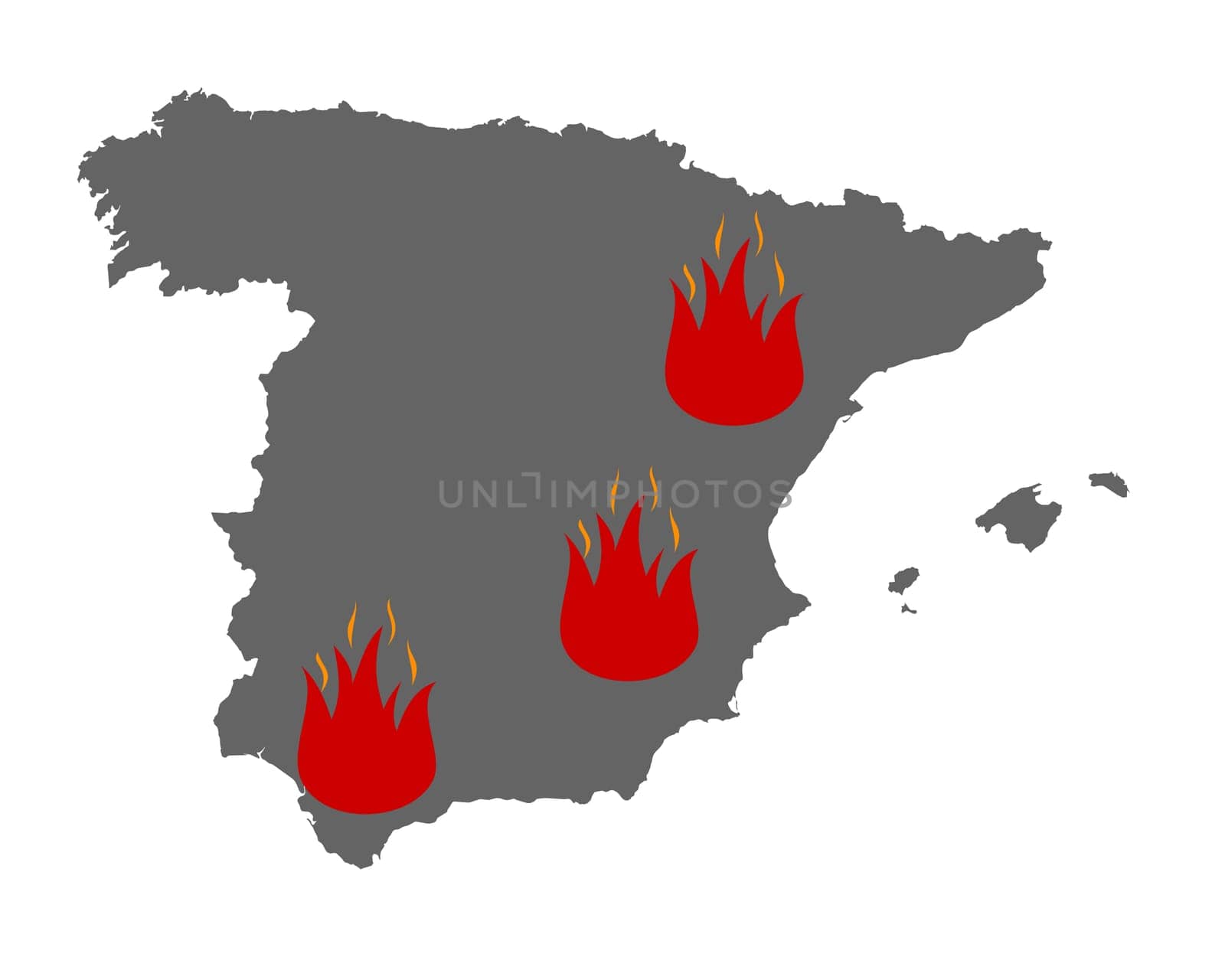 Karte von Spanien und Feuersymbol