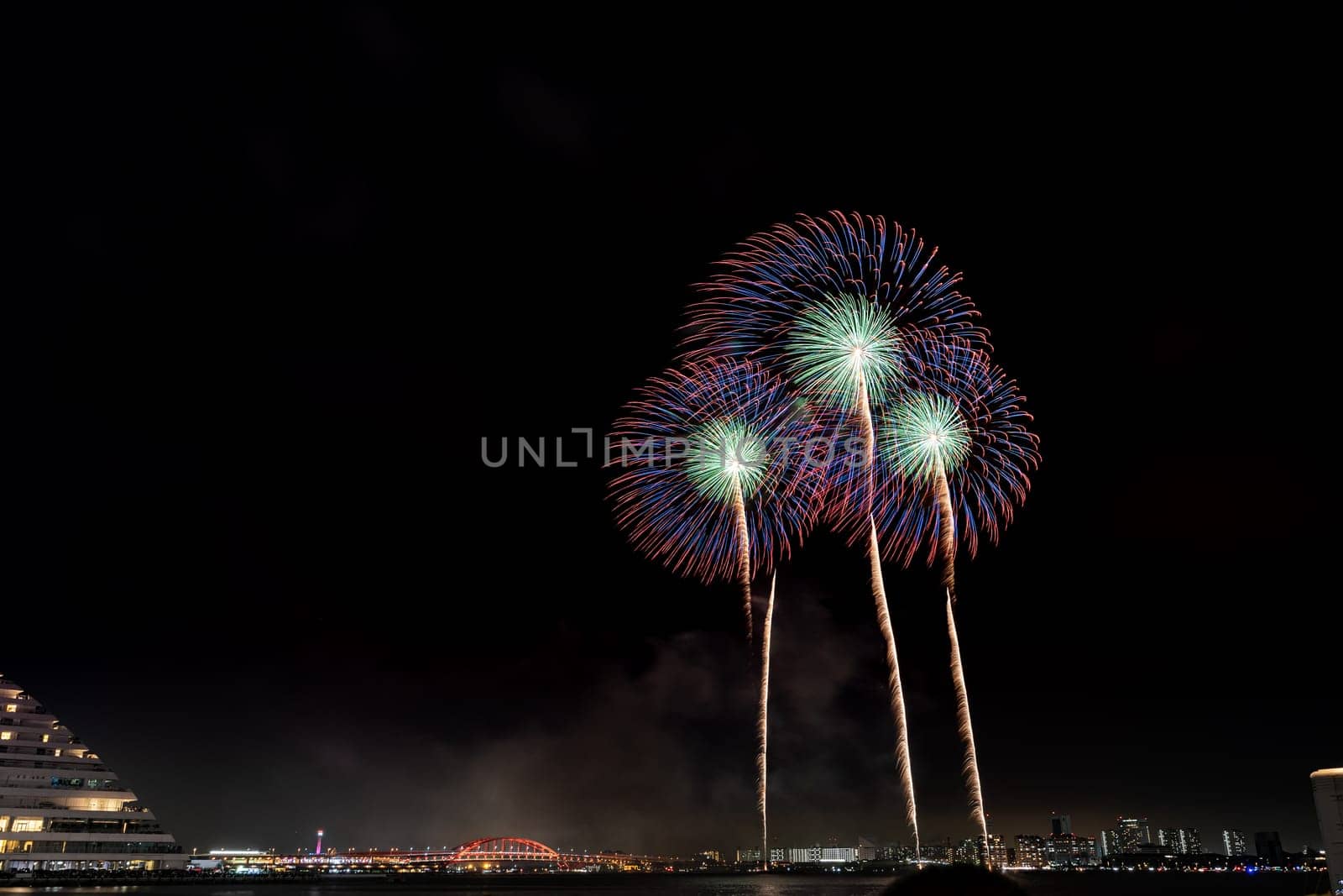 Beautiful firework in summer festival matsuri in Kobe Japan