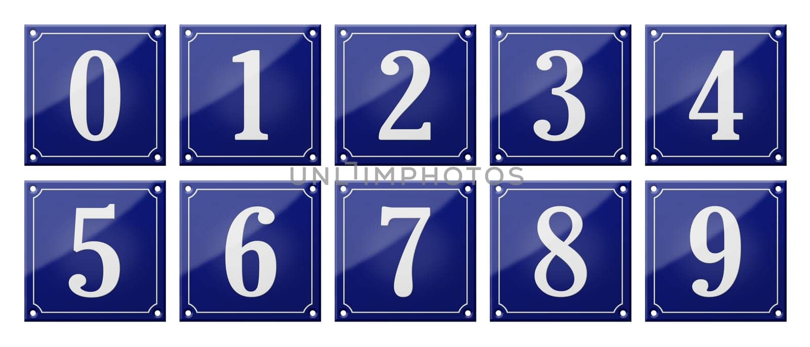 Set of traditional blue enamel signs - Numbers 0- 9