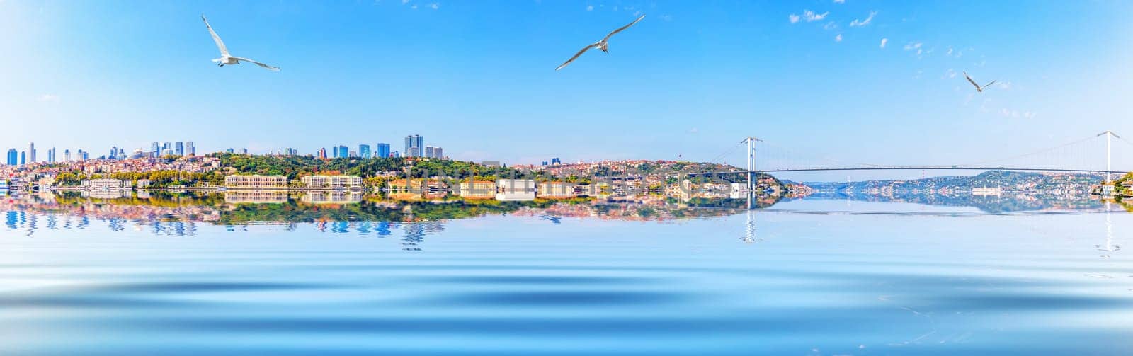Panorama of the Bosphorus, the bridge and the Sisli district, Istanbul, Turkey.