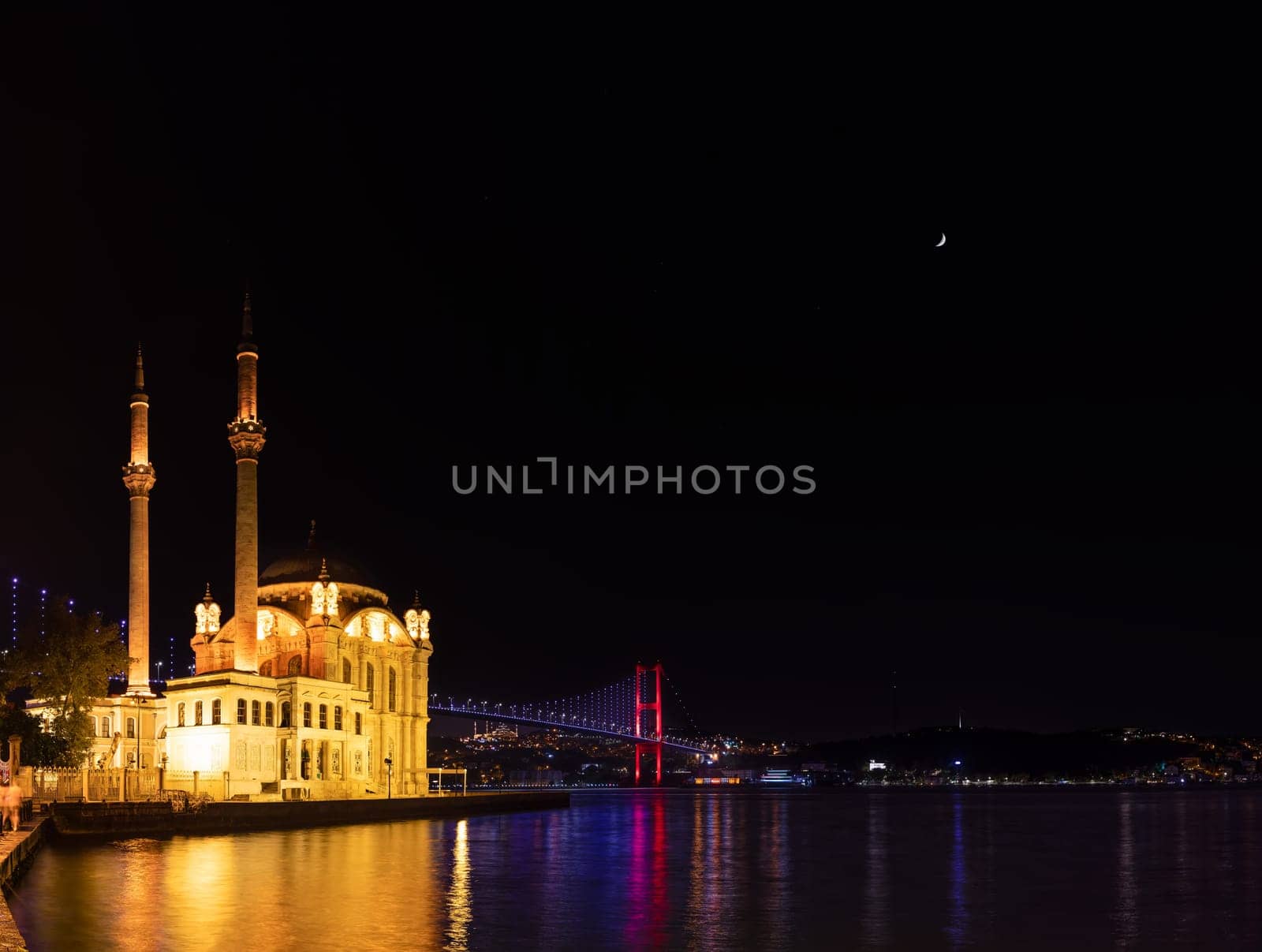 Night view of the Ortakoy Mosque, Istanbul, Turkey.