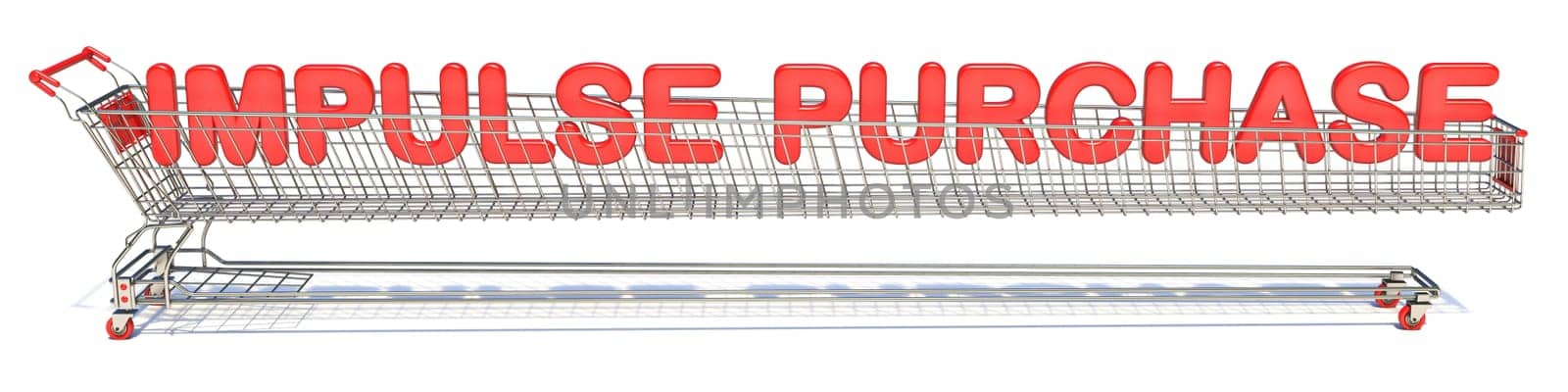 Text impulse purchase in shopping cart 3D render illustration isolated on white background