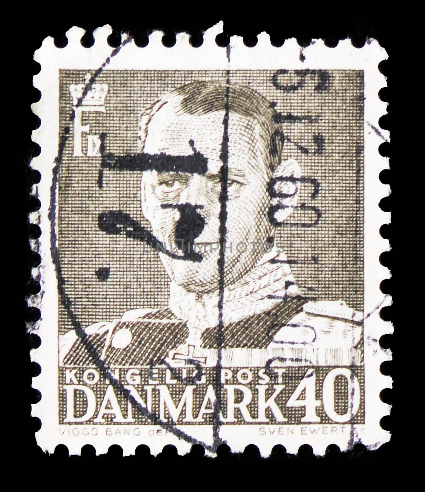 MOSCOW, RUSSIA - AUGUST 8, 2019: Postage stamp printed in Denmark shows King Frederik IX, serie, circa 1950