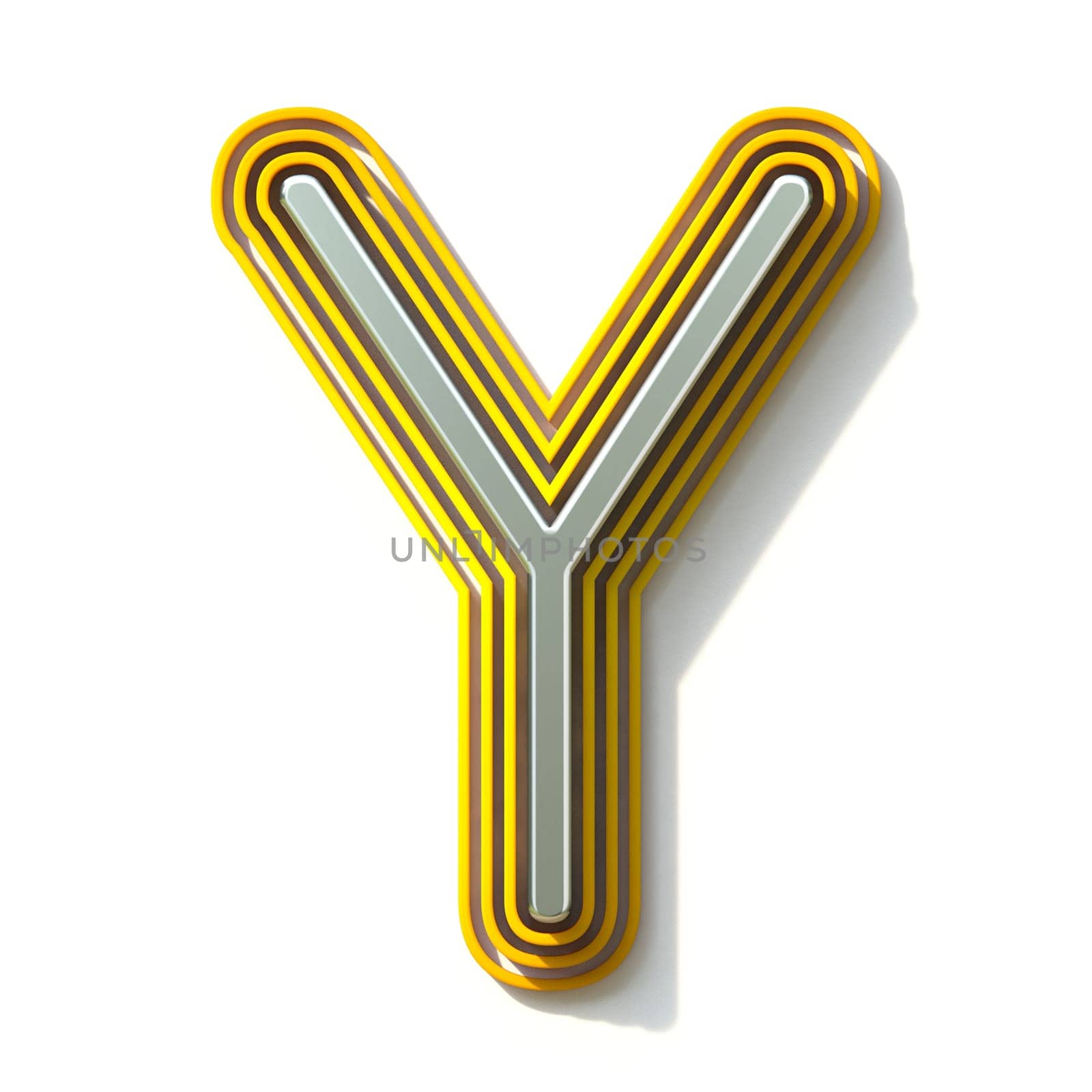 Yellow outlined font letter Y 3D render illustration isolated on white background