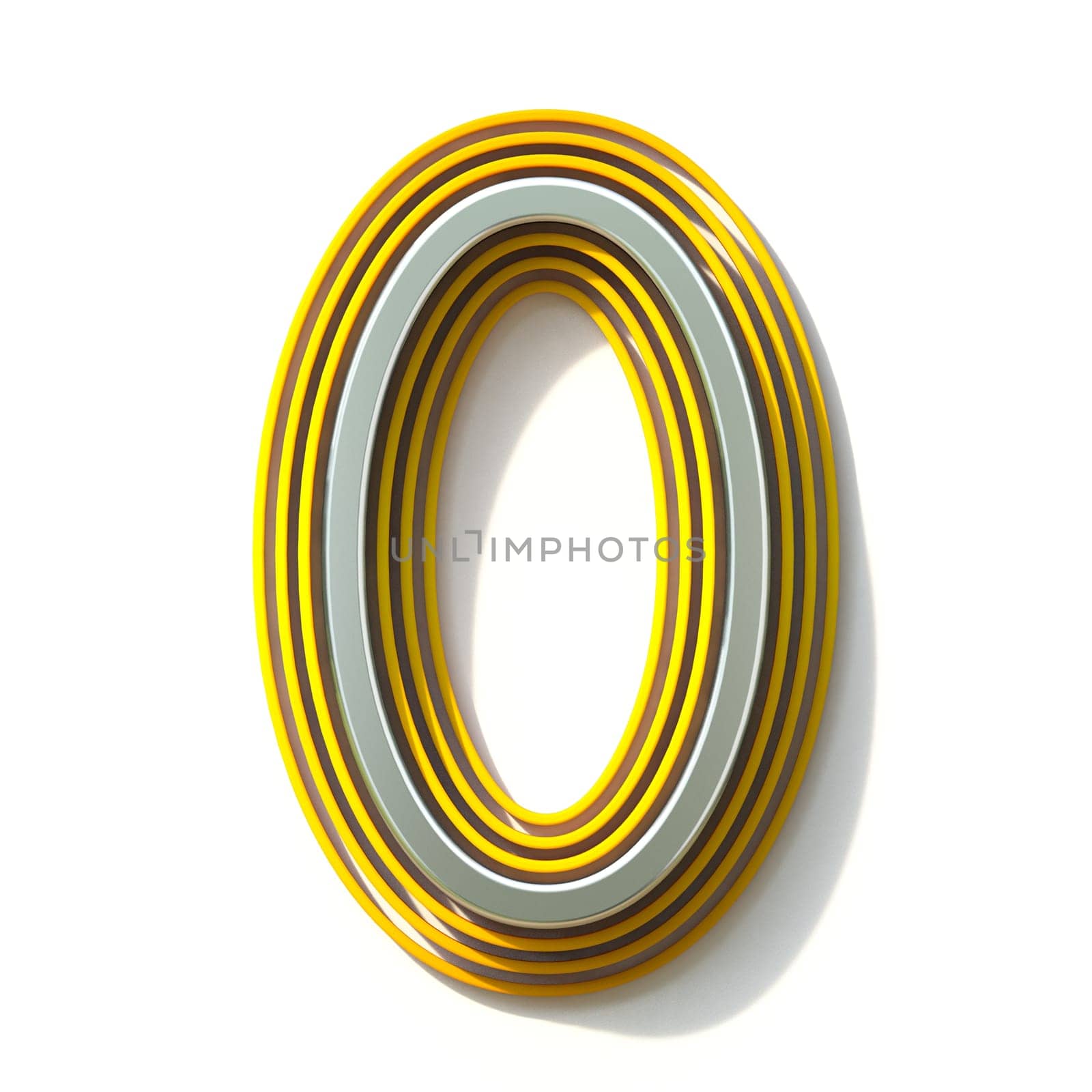 Yellow outlined font Number 0 ZERO 3D render illustration isolated on white background