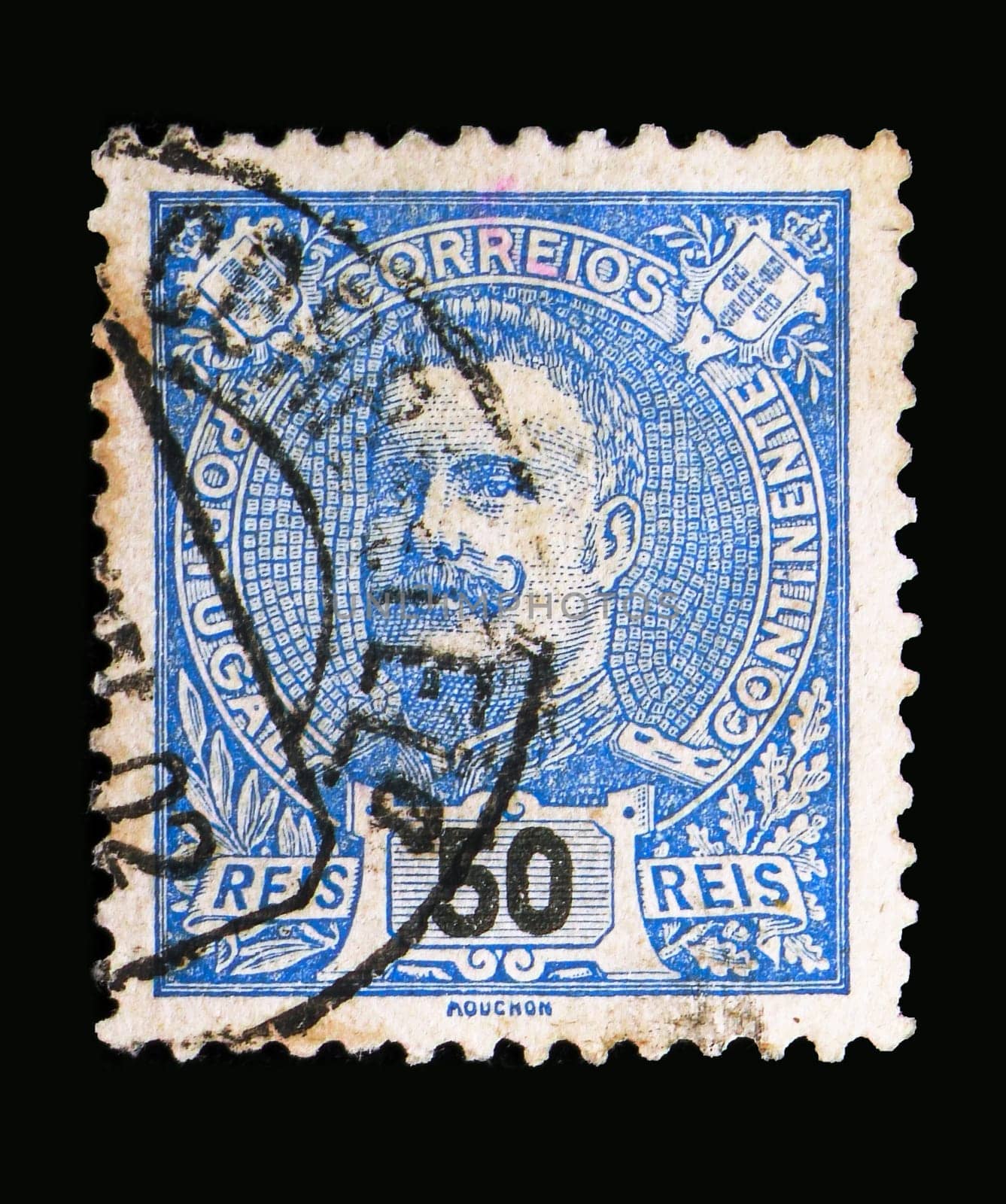 MOSCOW, RUSSIA - MAY 13, 2018: A stamp printed in Portugal shows King Carlos I, serie, circa 1895