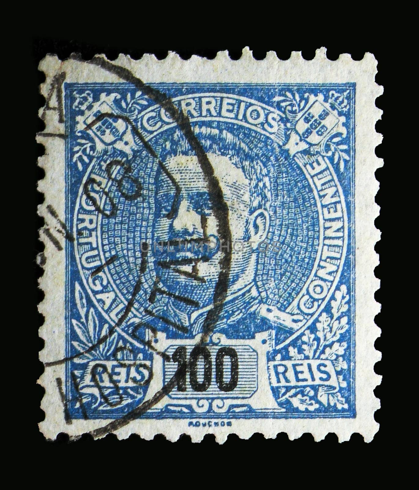 MOSCOW, RUSSIA - MAY 13, 2018: A stamp printed in Portugal shows King Carlos I, serie, circa 1895