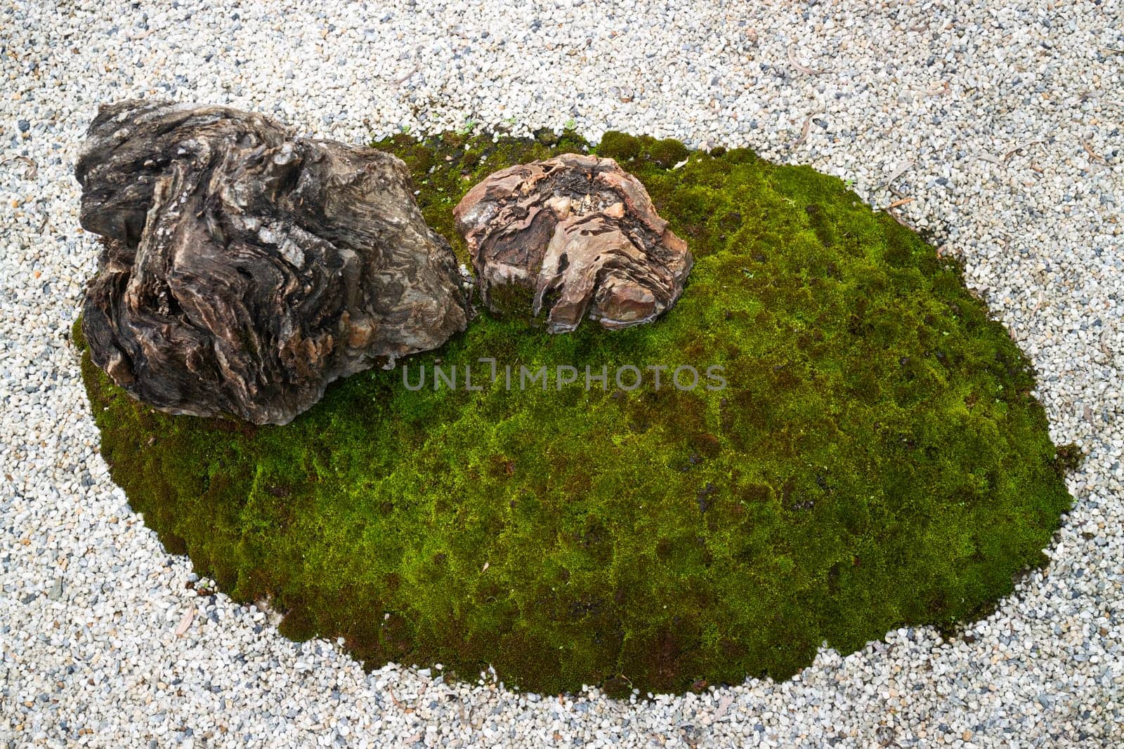 Natural stone landscaping in home garden, stock photo