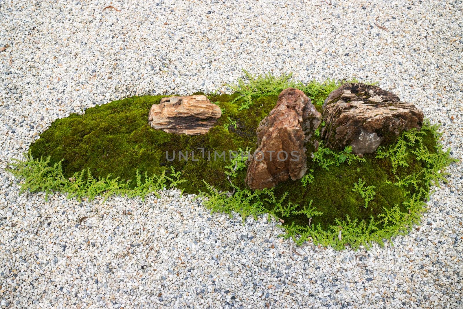 Natural stone landscaping in home garden, stock photo