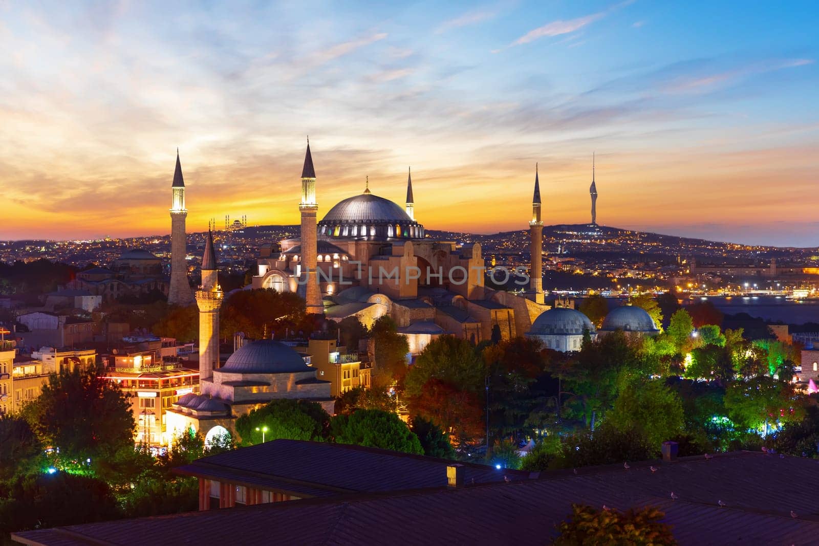 Beautiful evening view of Hagia Sophia, Istanbul, Turkey.
