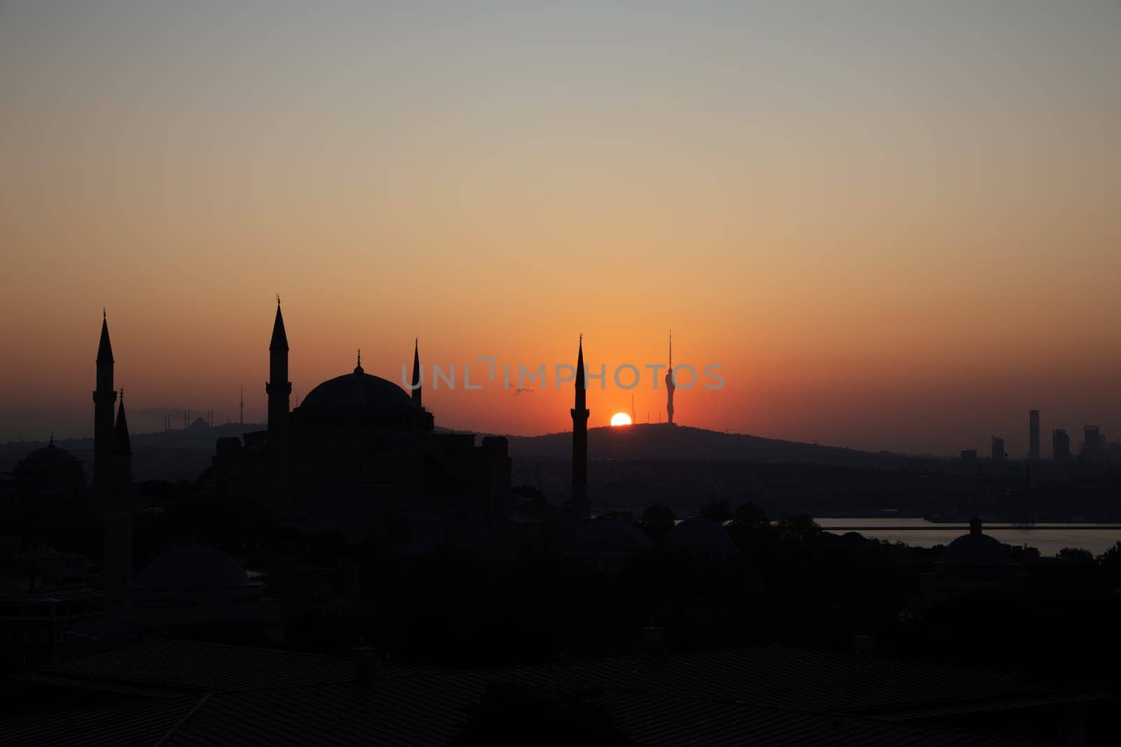 Hagia Sophia silhouette at sunrise, Istanbul, Turkey.