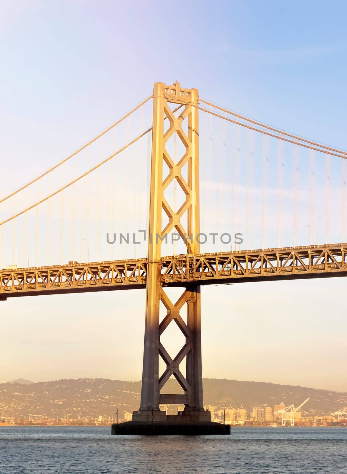 Tower of the Oakland Bay Bridge suspension bridge that connects the city of San Francisco with the island of Yerba Buena and the Oakland area