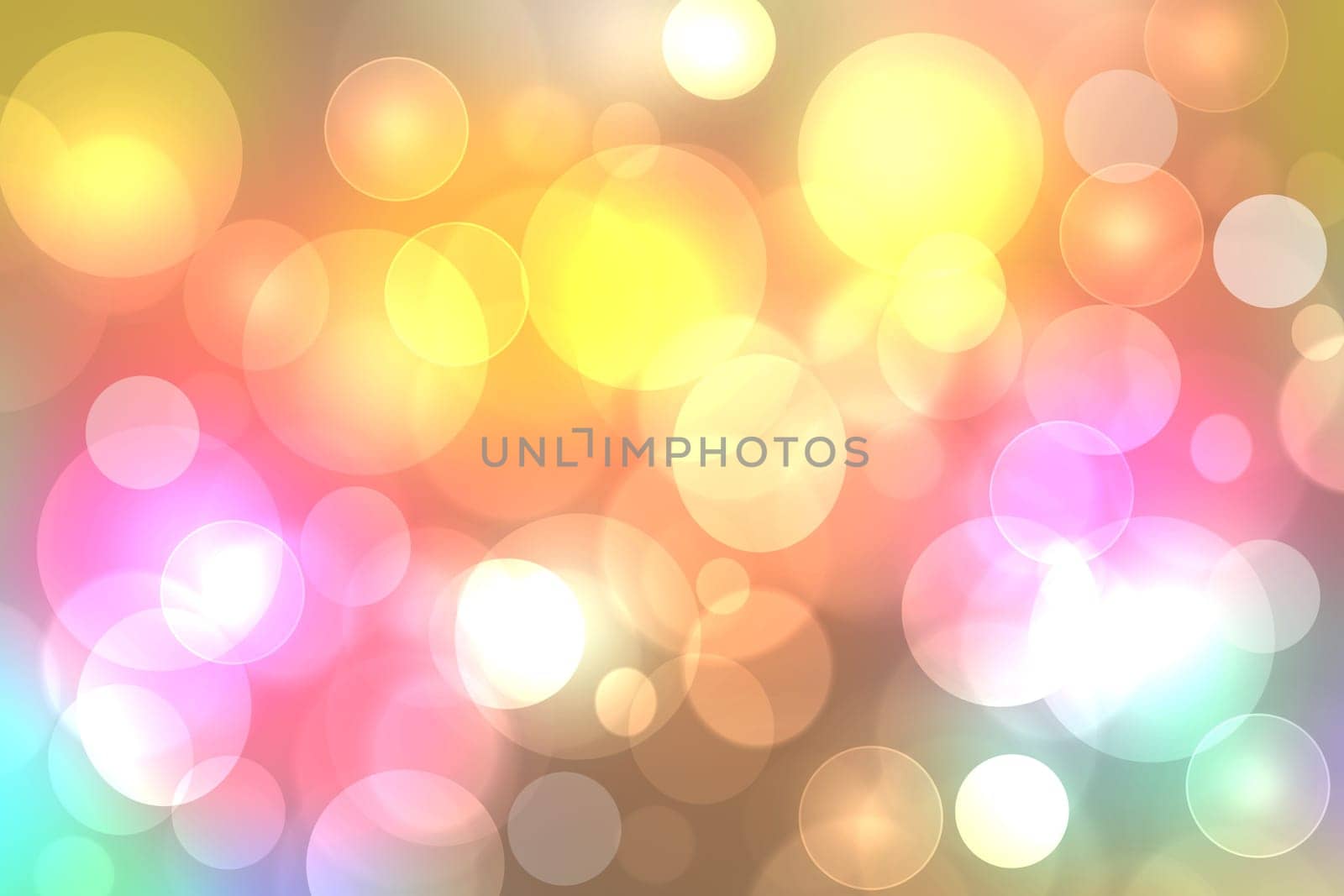 Colorful party invitation background. Abstract pastel yellow pink texture with blurred bokeh lights and soft color circles. Beautiful backdrop for design of invitation for various holidays. Card concept.