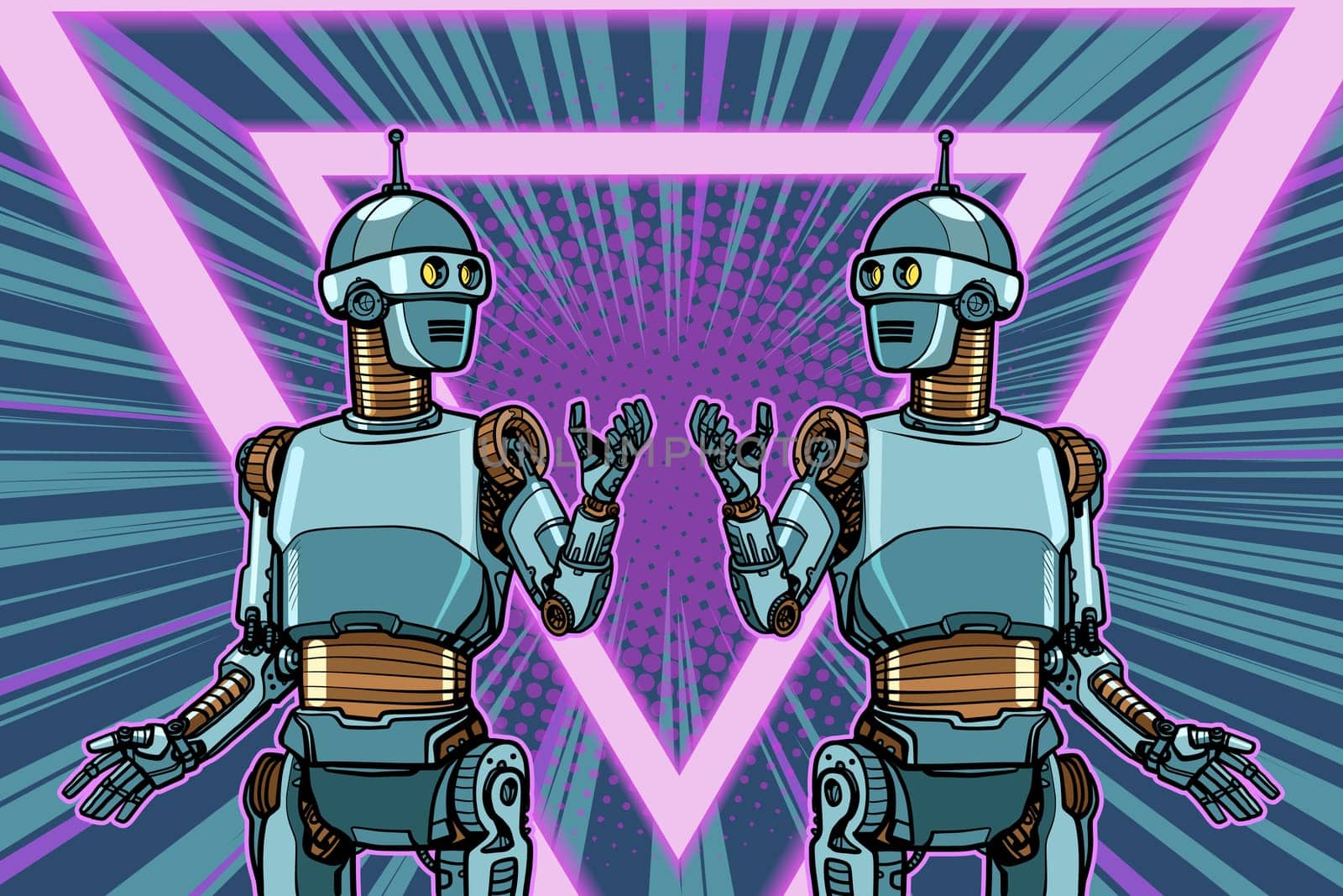 robot Cyber Monday advertising poster. Pop art retro vector illustration drawing vintage kitsch
